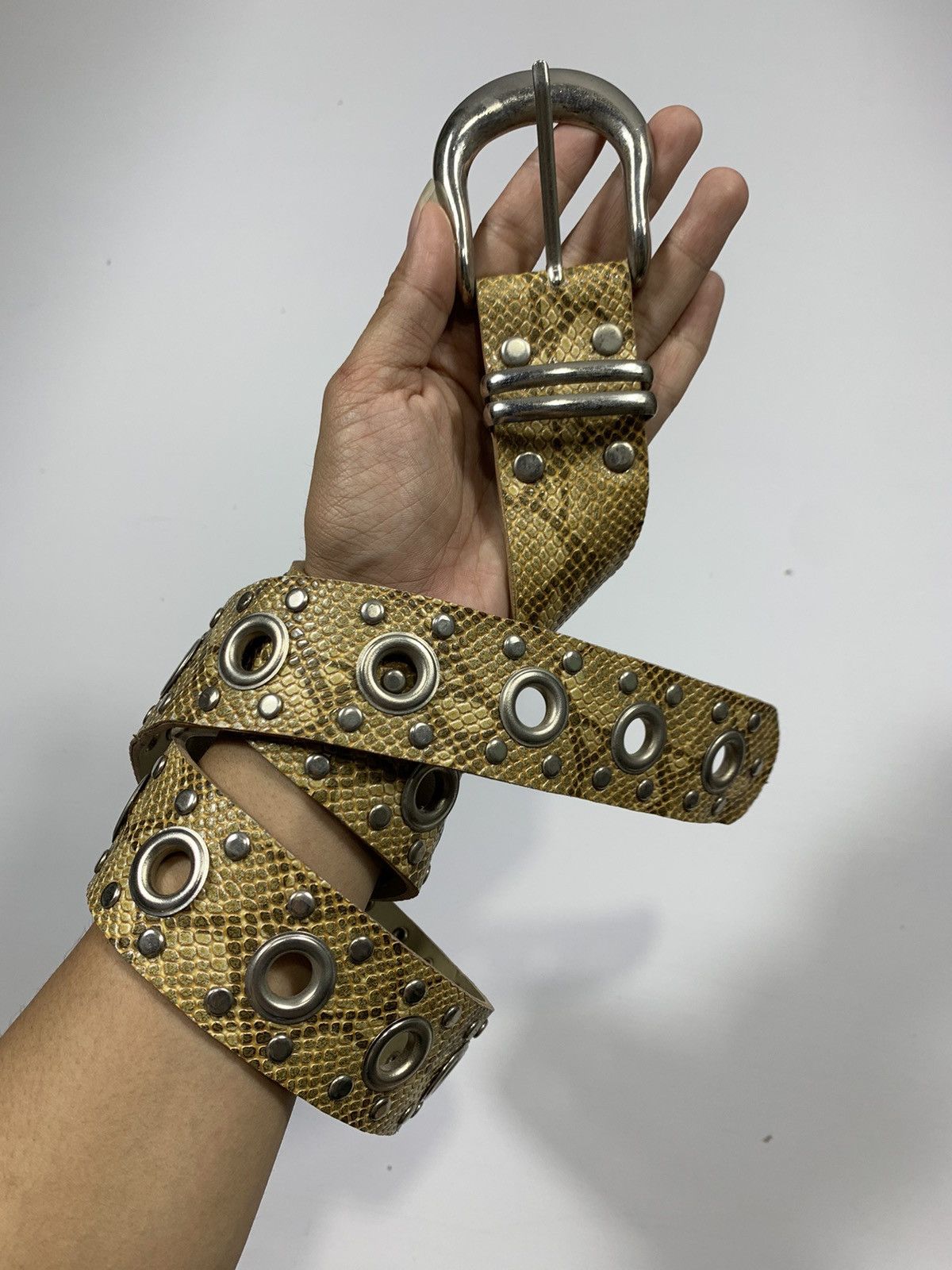Pre-owned 14th Addiction X If Six Was Nine Snakeskin Studed Ring Belt In Multi