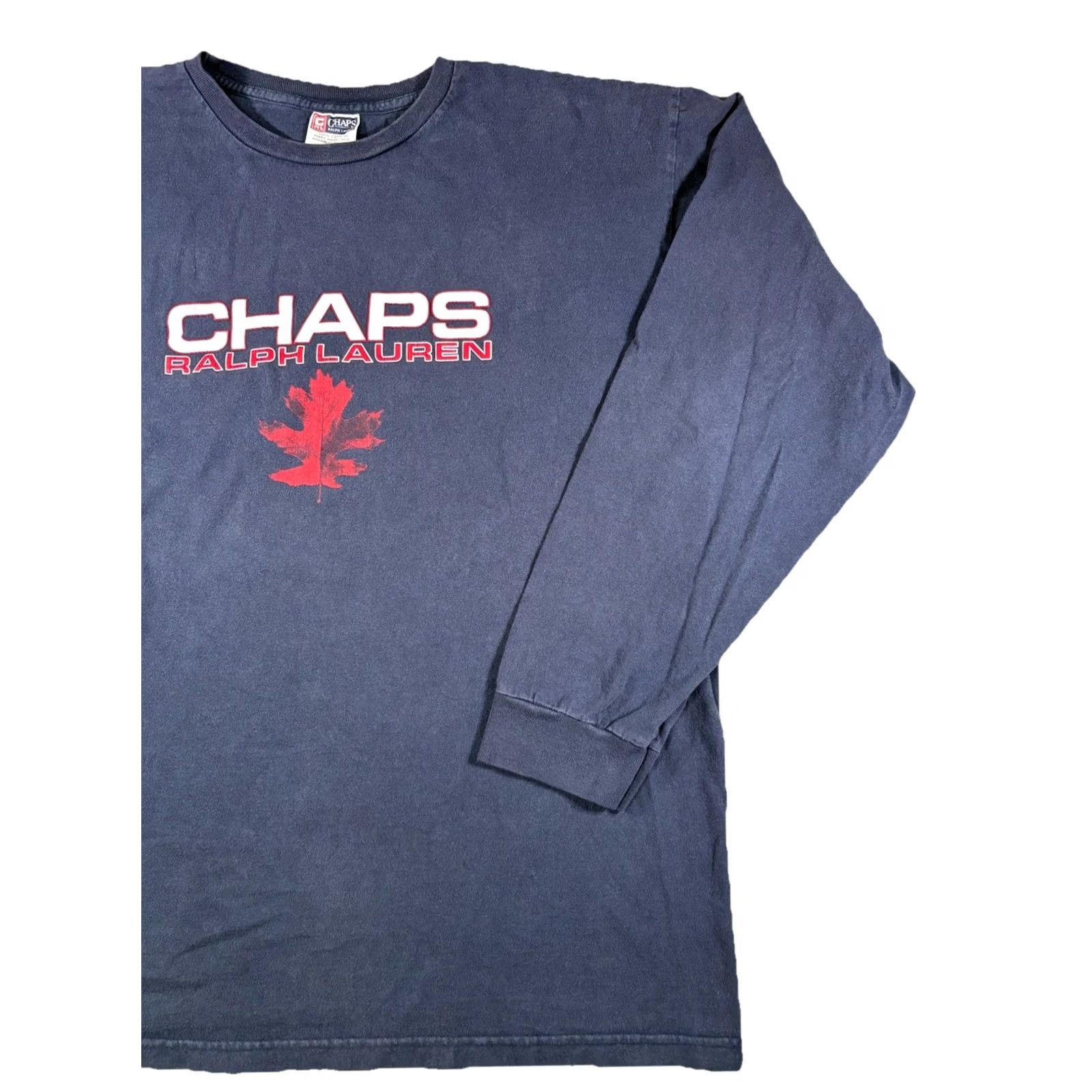 Chaps VINTAGE Chaps Ralph Lauren Long Sleeve Shirt Navy Fall Leaf Graphic XL Men Crew Neck Cotton T-Shirt 90s USA Retro Size US XL / EU 56 / 4 - 3 Thumbnail