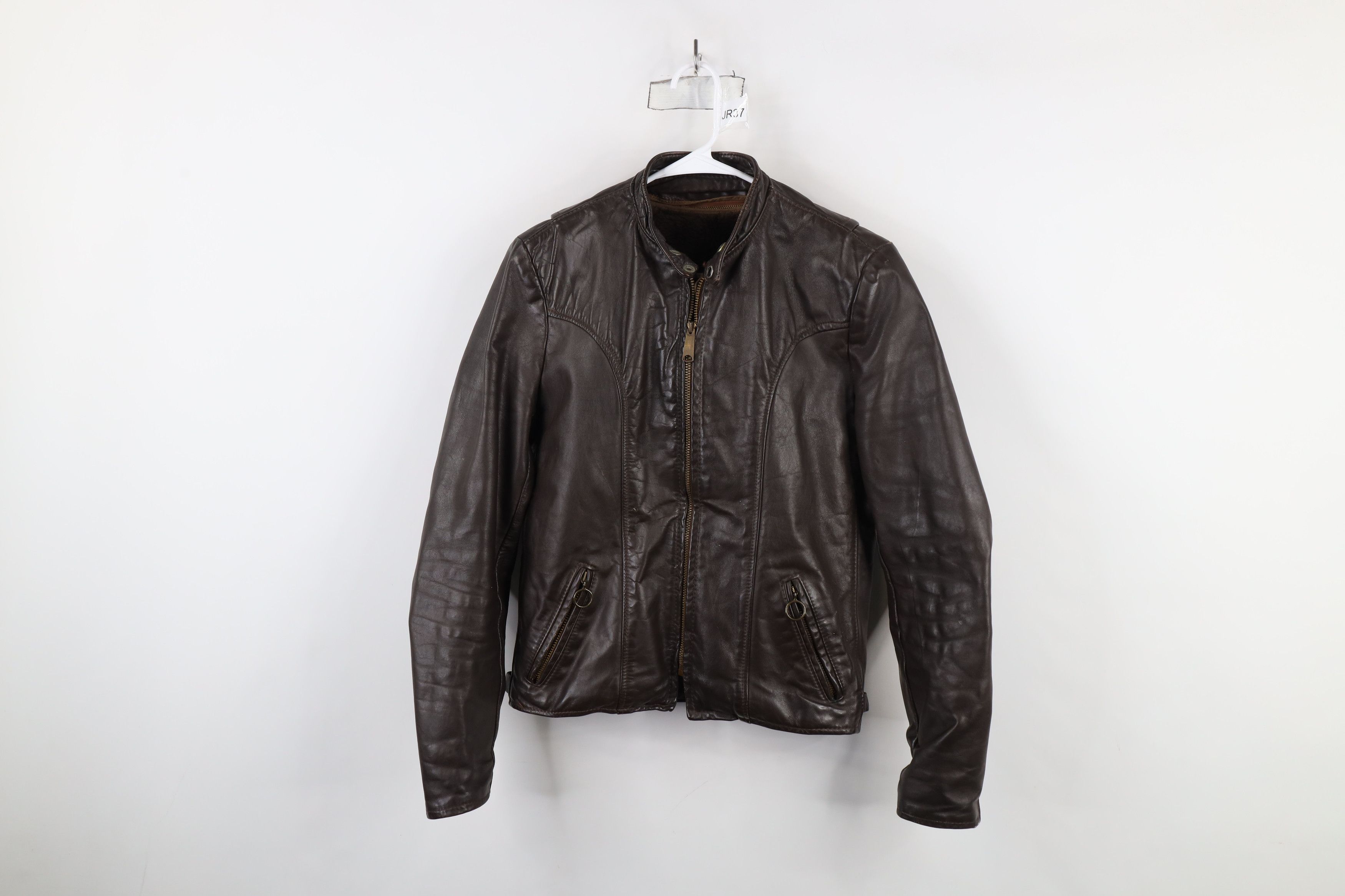Vintage 60s Lined Leather Buckle Back Racer Jacket Brown USA