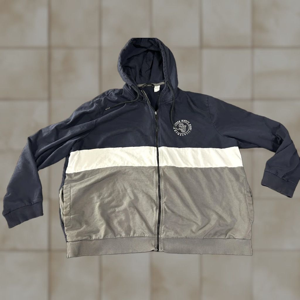 Sean John Sean John Hoodie Jacket Mens 3XB Navy Gray Colorblock Full Zip Hooded Cotton Fleece Pockets Logo Zipper Size US XXL / EU 58 / 5 - 1 Thumbnail