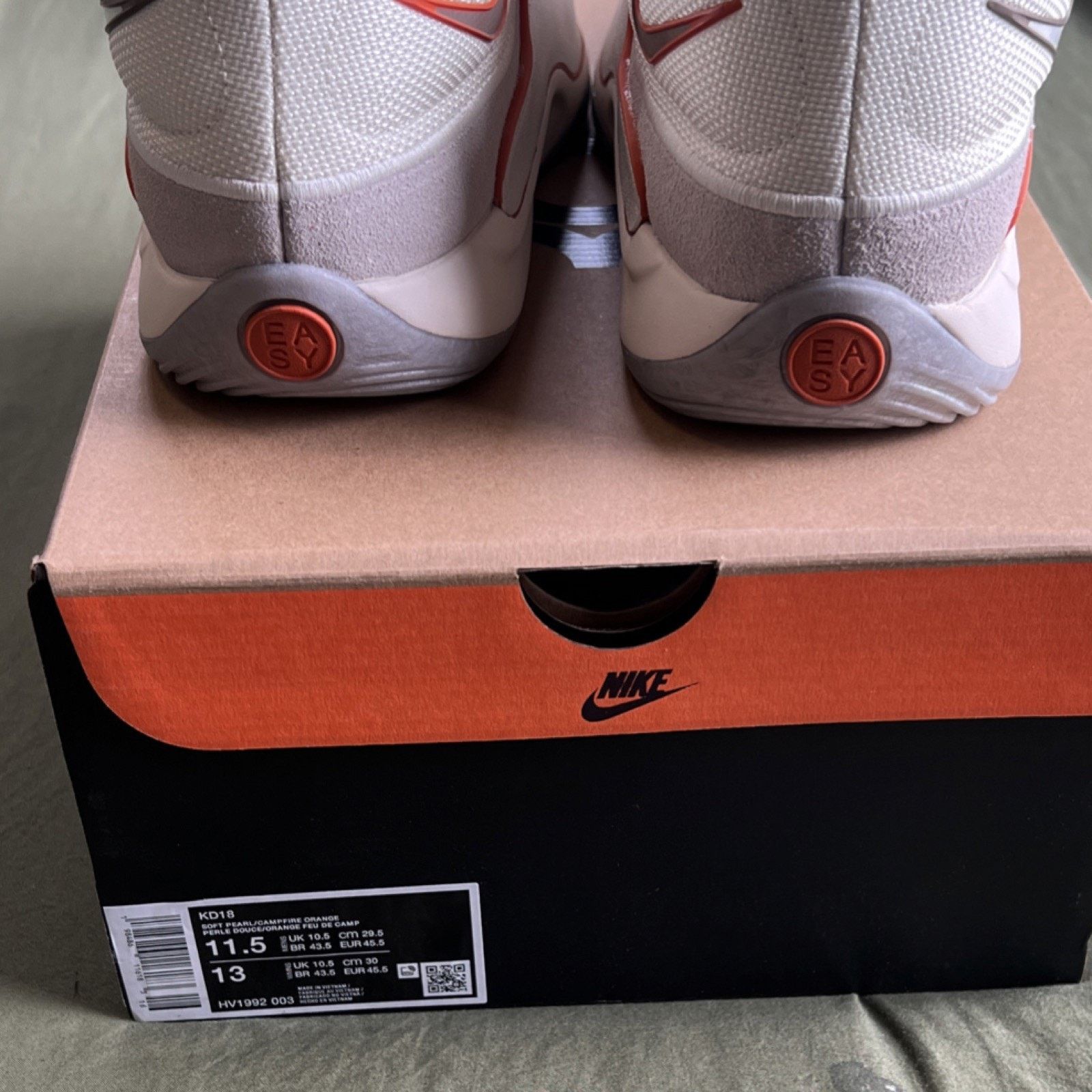 Nike Nike KD 18 Rise Soft Pearl Campfire Orange Mesh Low Top Men Size US 11.5 / EU 44-45 - 8 Thumbnail