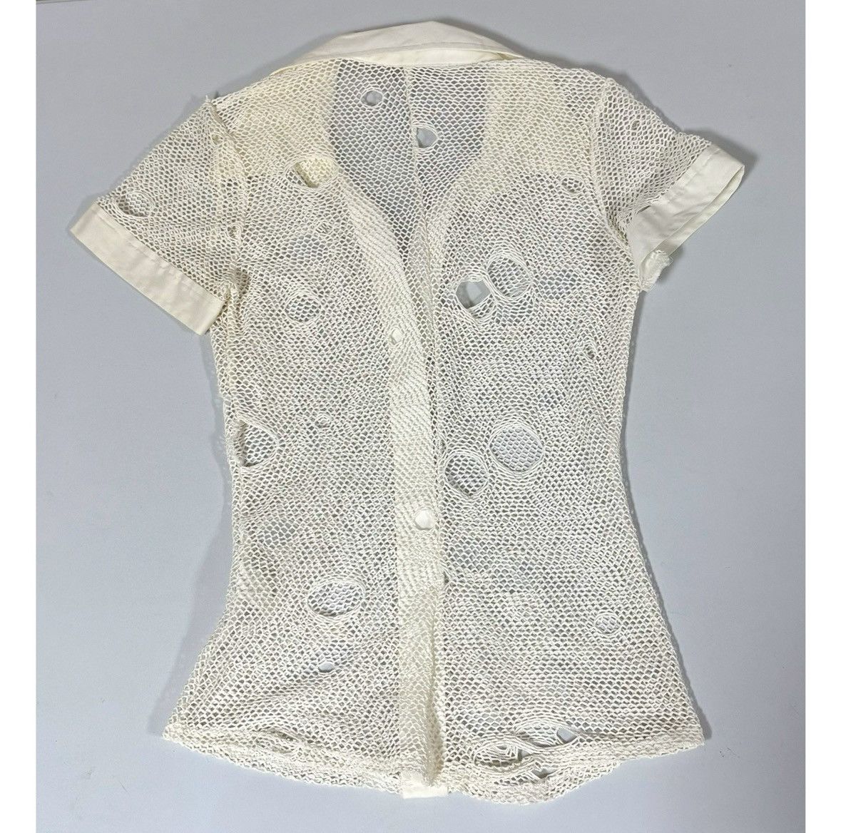 Lil Peep White Fishnet Collared Button-Down Shirt Blouse Size S 🤍✨ Size S / US 4 / IT 40 - 4 Thumbnail