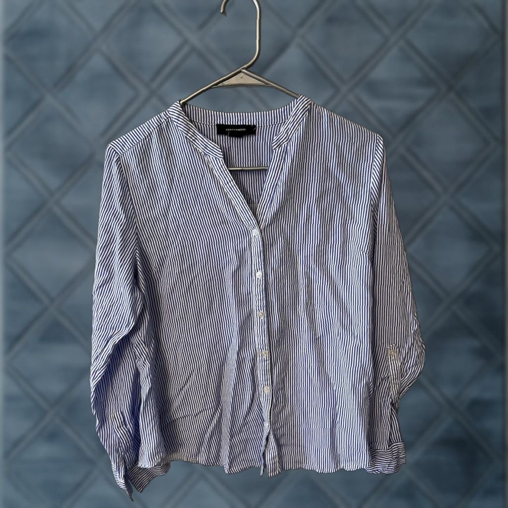 Vintage Atmosphere Blouse Womens Medium Blue Striped Long Sleeve Crew Neck Casual 3/4 Cotton Polyester Rayon Button Vintage? No (Regular) Womens Size M / US 6-8 / IT 42-44 - 1 Thumbnail