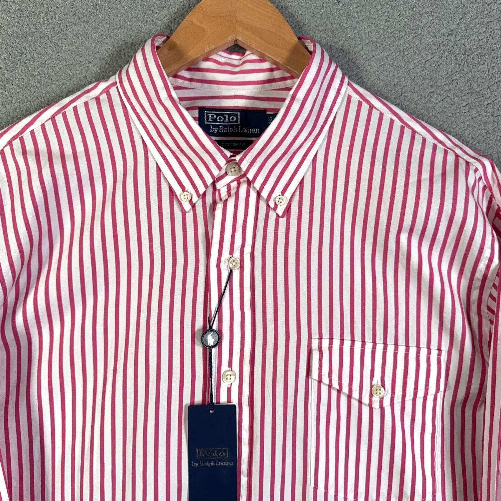 Polo Ralph Lauren Polo Ralph Lauren Poplin Shirt Men XL Pink White Stripe Custom Fit Shirt Long Sleeve Button-Up Collared Crafted with Cotton, Preppy Theme Mens Size US XL / EU 56 / 4 - 6 Thumbnail