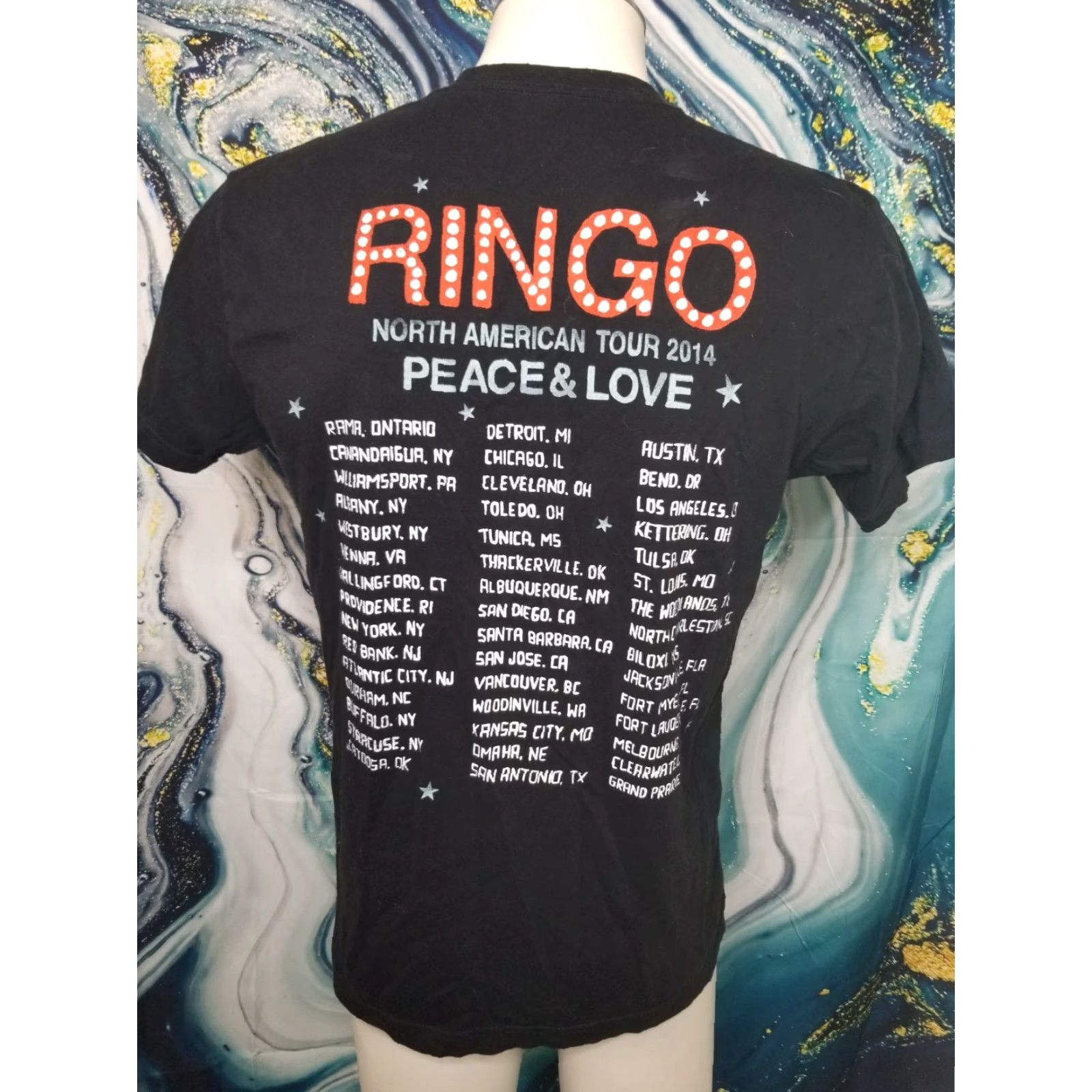 Next Level RINGO North American Tour 2014 Peace & Love Black T-Shirt Mens M Short Sleeve Size US M / EU 48-50 / 2 - 2 Thumbnail