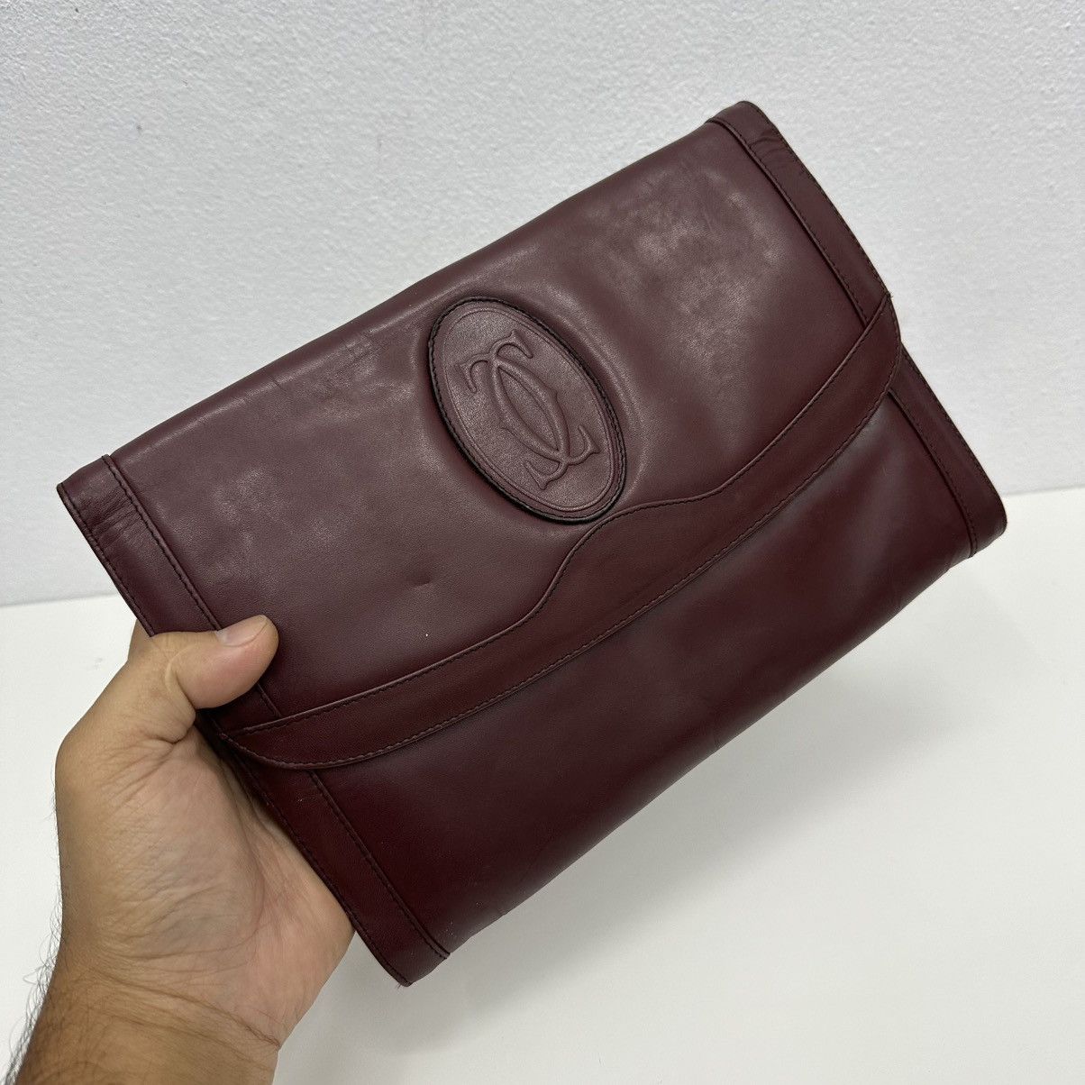 Cartier ‼️YES‼️ AUTHENTIC MUST DE CARTIER BURGUNDY LEATHER CLUTCH BAG Size ONE SIZE - 2 Thumbnail