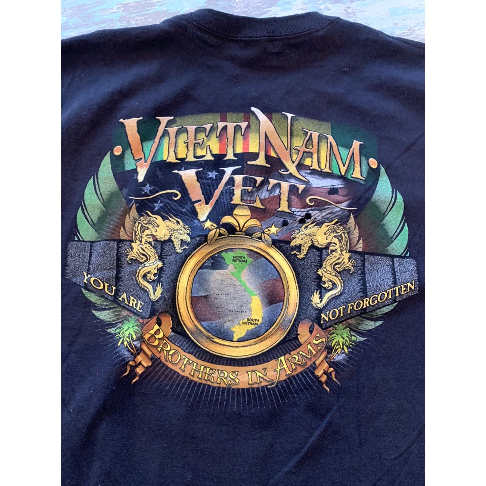 Gildan VINTAGE Large Gildan "VietNam Vet Brothers in Arms" Men's Black Short Sleeve Tshirt Size US L / EU 52-54 / 3 - 6 Thumbnail