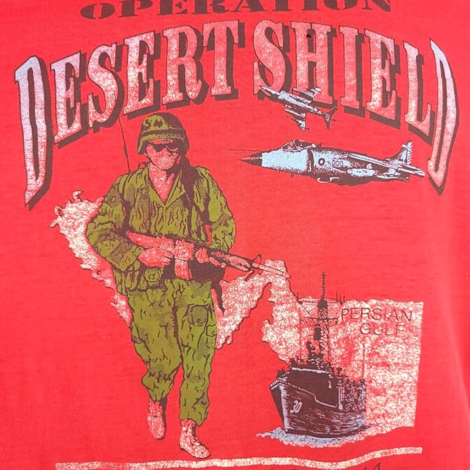 Vintage VINTAGE Operation Desert Shield T Shirt Mens Size Large 90s Jet Saudi Arabia Red Cotton Blend Short Sleeve Crew Neck Military Size US L / EU 52-54 / 3 - 3 Thumbnail