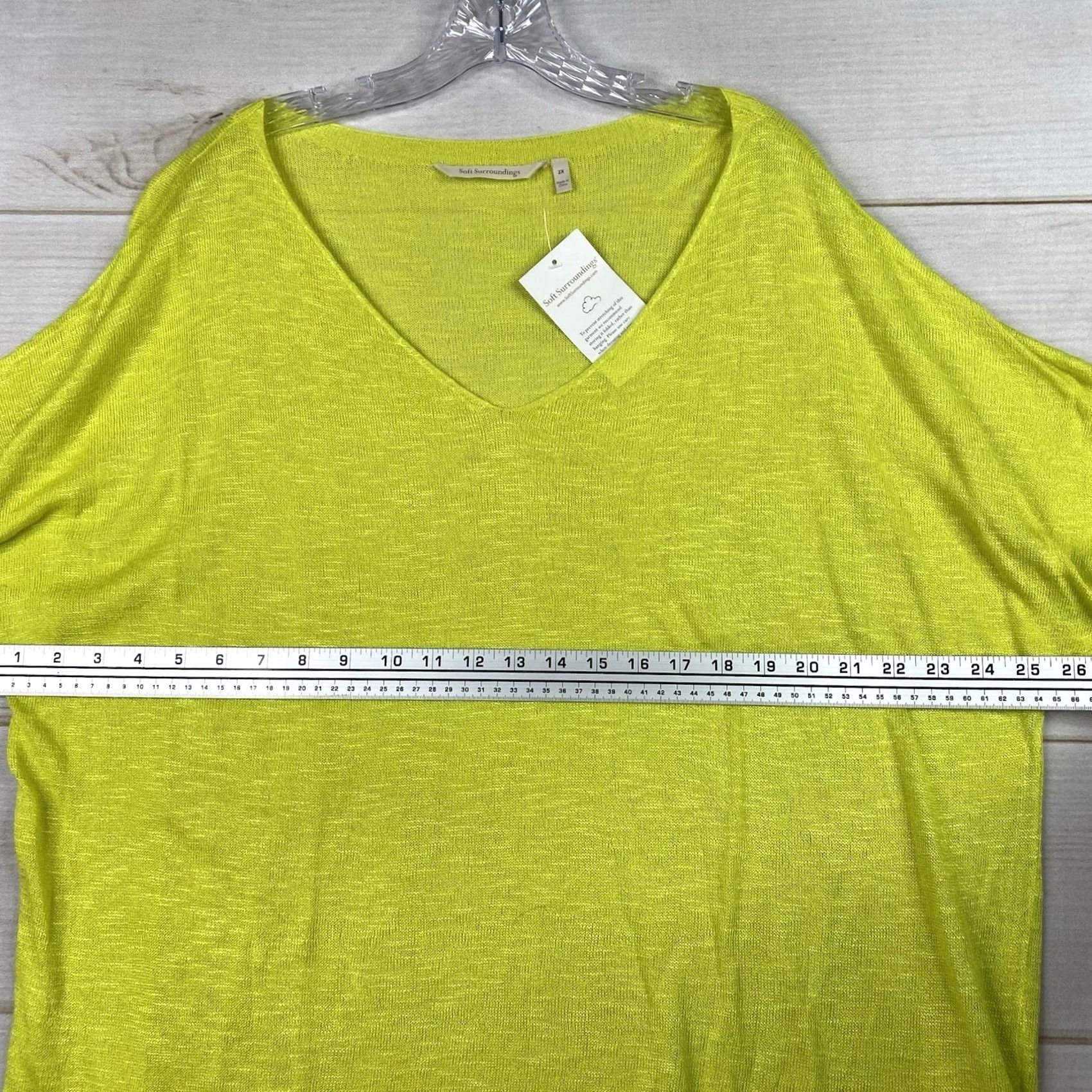 Soft Surroundings Soft Surroundings Blouse Shirt Womens 2X Yellow Linen Blend Dolman Sleeve V-Neck Pullover NWT Solid Basic Casual Party/Cocktail Travel Womens Size XXL / US 16-18 / IT 52-54 - 6 Thumbnail