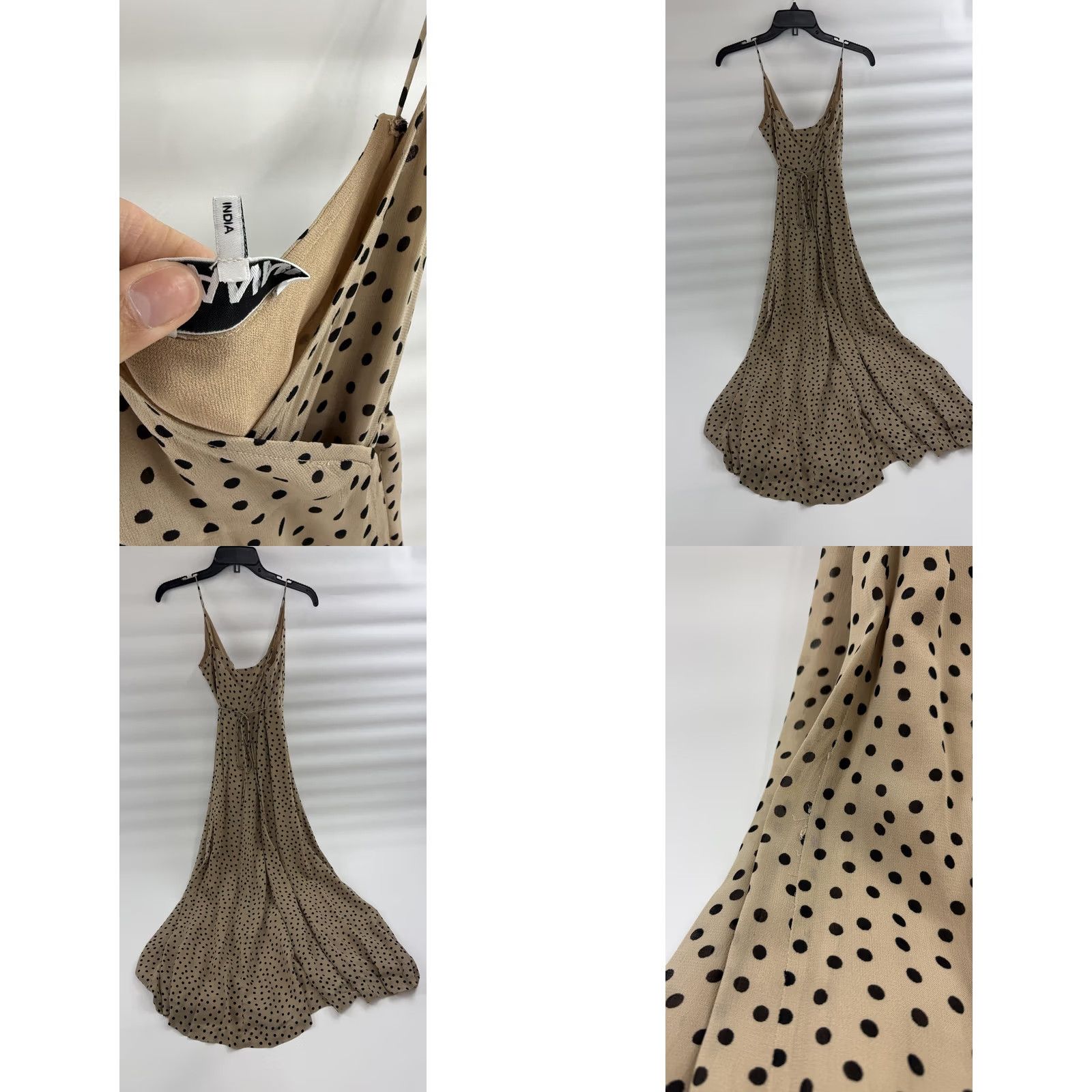 Ganni Ganni Dress Womens 34 Beige Black Polka Dot Slip Spaghetti Strap V Neck Flowy Maxi Size XXS / US 00 / IT 34 - 8 Thumbnail