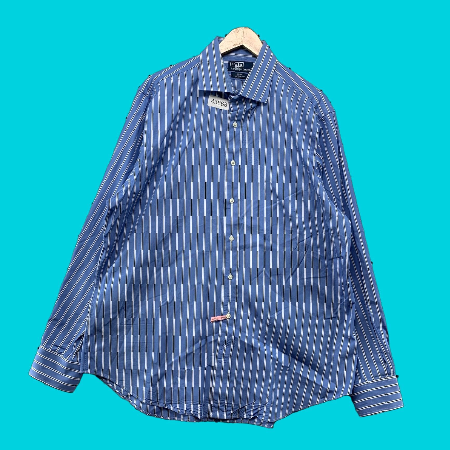 Polo Ralph Lauren Polo Ralph Lauren Button Up Regent Shirt Mens XL 17 Neck Blue Striped Size US XL / EU 56 / 4 - 1 Thumbnail