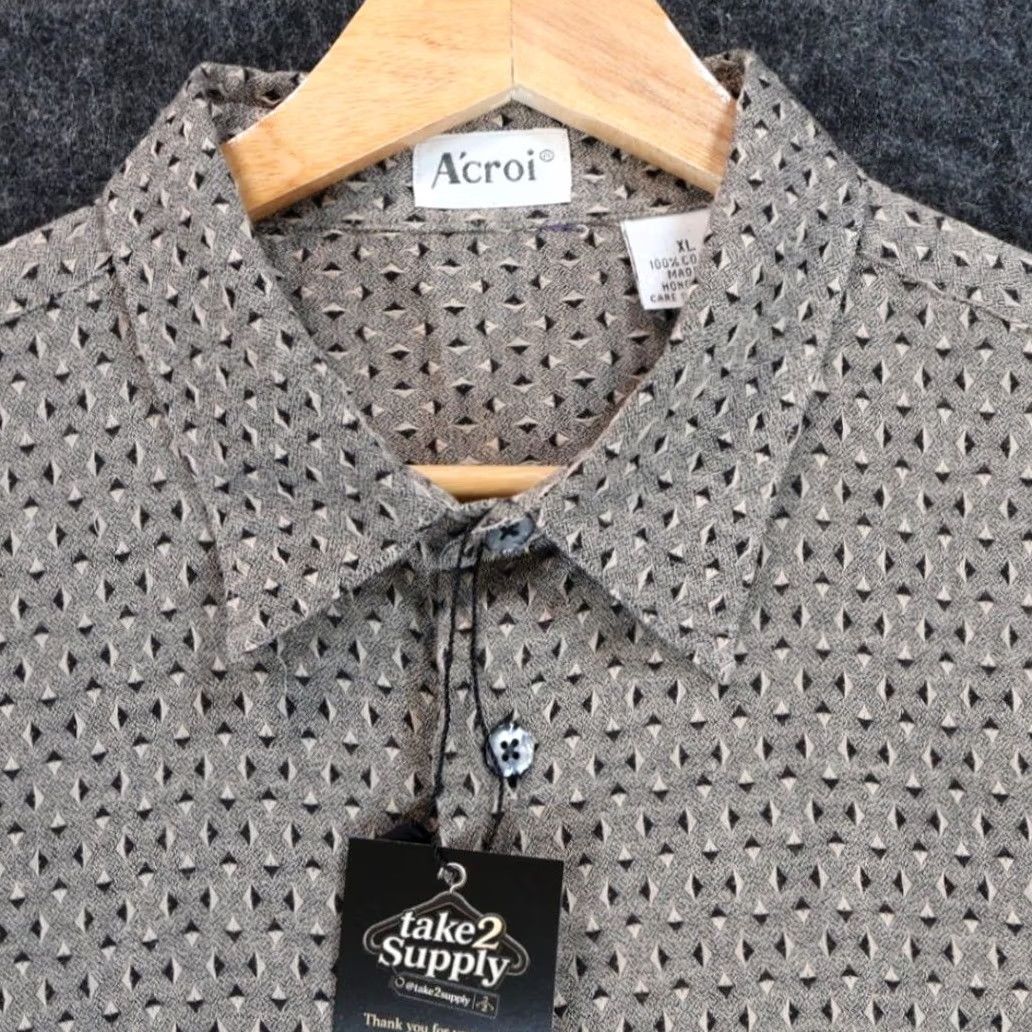 Vintage VINTAGE A'croi Button Up Shirt Mens XL Tan Geometric Long Sleeve Size US XL / EU 56 / 4 - 4 Thumbnail