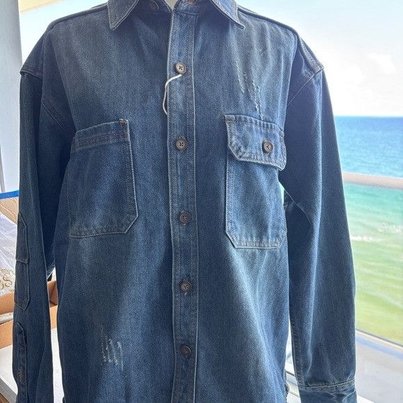 Other Vintage Denim Button-Up Shirt With Pockets & Distressed Deta Size M / US 6-8 / IT 42-44 - 2 Thumbnail