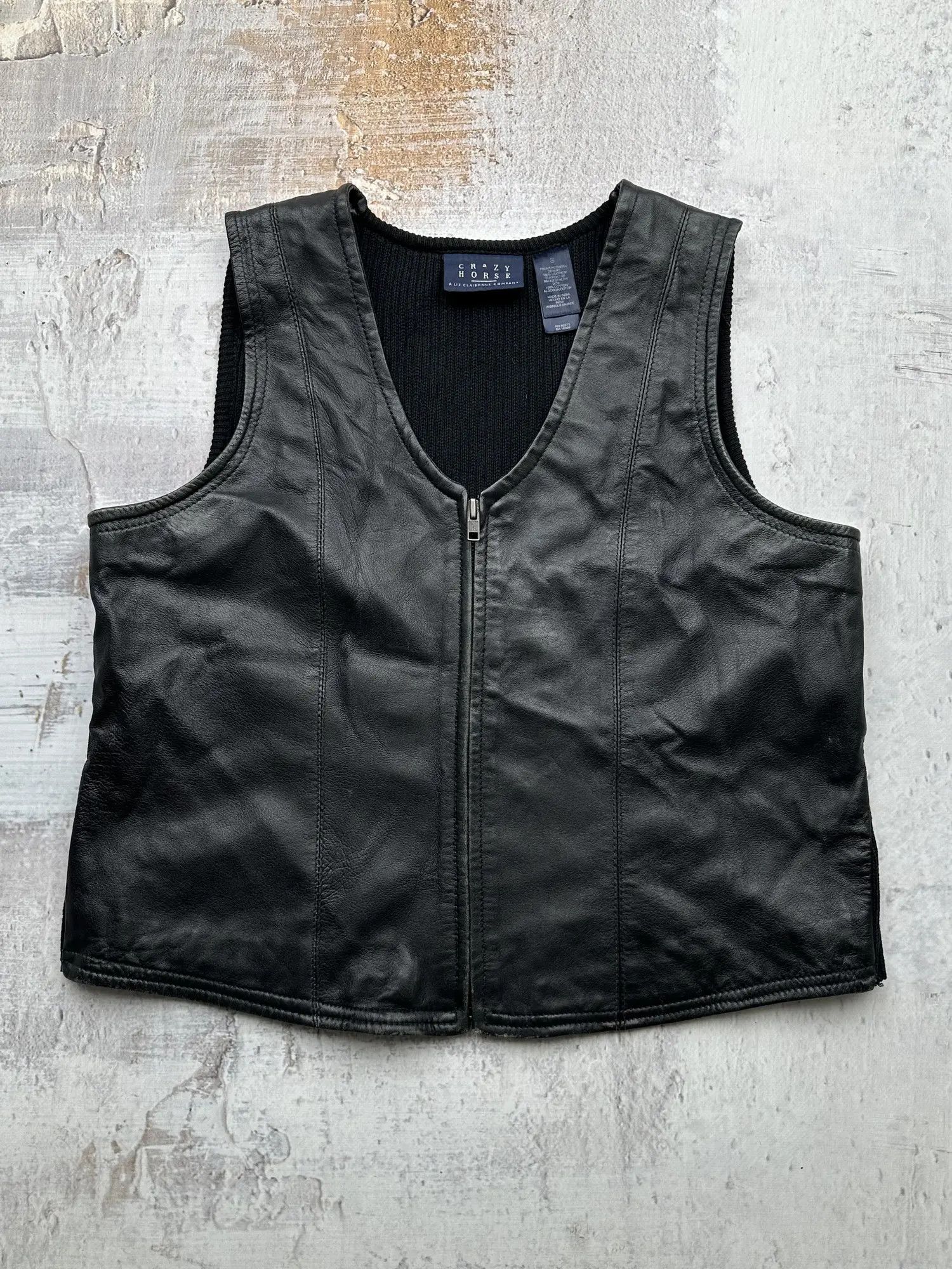 image of Avant Garde x Genuine Leather Vintage Leather/cotton Vest in Black, Men's (Size Small)