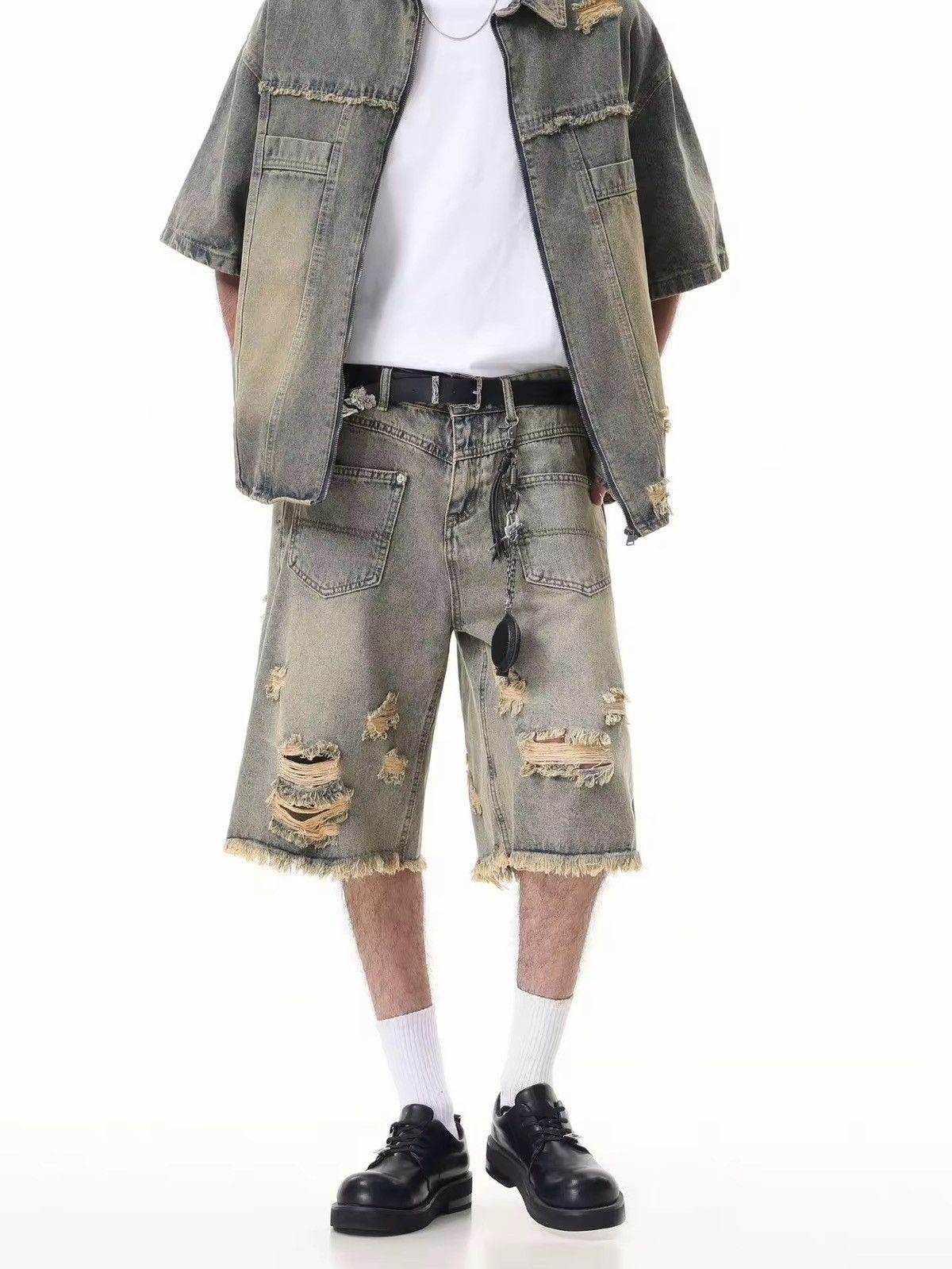 Japanese Brand × Jean Destroy Distressed Washed Loose Vintage Retro Shorts Size US 29 - 3 Thumbnail
