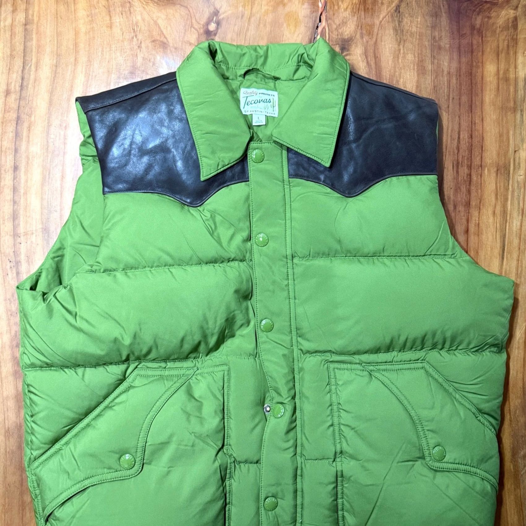 Tecovas Tecovas Coat Mens L Green Puffer vest Western Leather Down Zip Sleeveless Austin Size US L / EU 52-54 / 3 - 2 Thumbnail
