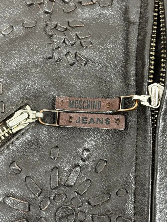 Moschino 2000s Moschino Brown Flowers Embroidery Leather Jacket Size S / US 4 / IT 40 - 10 Thumbnail