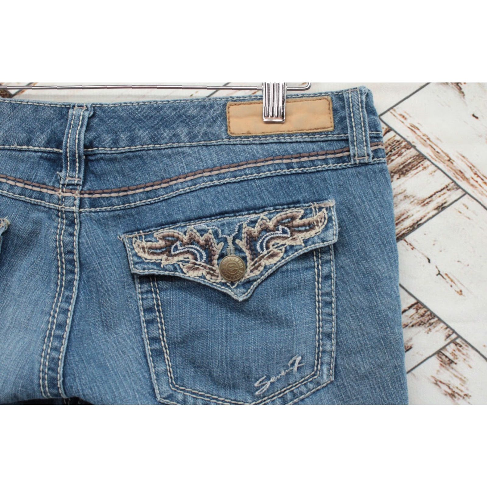 Vintage Seven 7 Jeans Women 12 Blue Denim Boot Cut Embroidered Mid-Rise Stretch Size 34" / US 12 / IT 48 - 7 Thumbnail