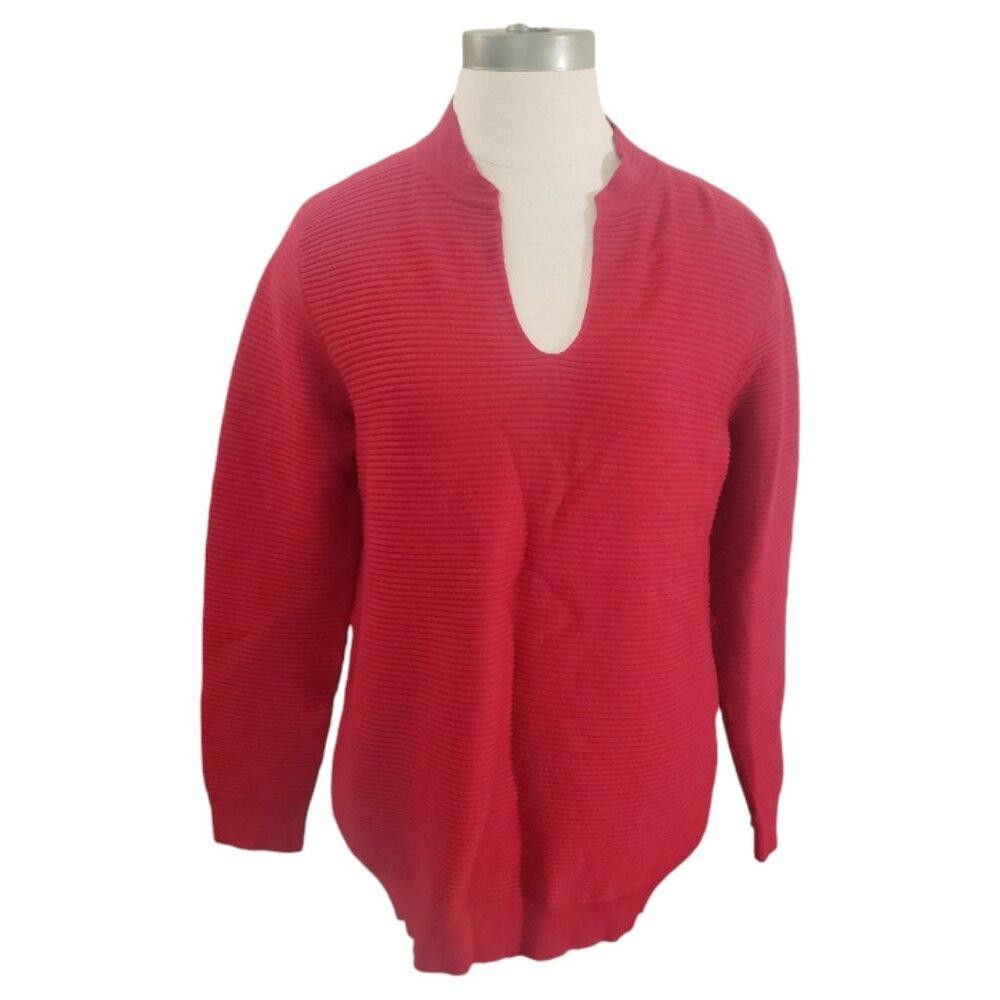Designer CT1979 Ethyl Red Ribbed V-neck Long Sleeve Sweater M Size M / US 6-8 / IT 42-44 - 1 Thumbnail