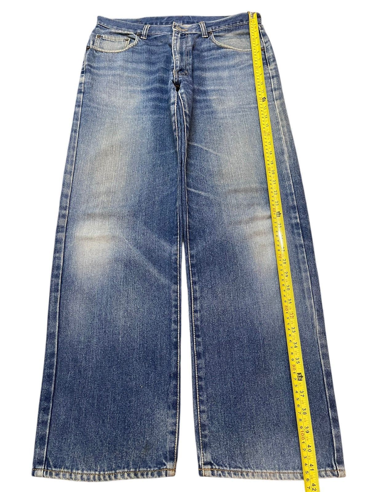 Denime Vintage Y2K Japanese Brand Blue Faded Wash Wide Leg Baggy Size US 33 - 12 Thumbnail