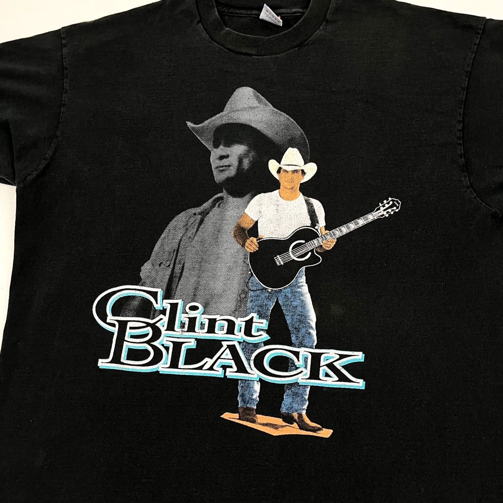Fruit Of The Loom VTG 90s Clint Black Shirt Mens XL Faded Black Country Music Tee Single Stitch Shirt Graphic Print Cotton Crew Neck Short Sleeve Size US XL / EU 56 / 4 - 2 Thumbnail