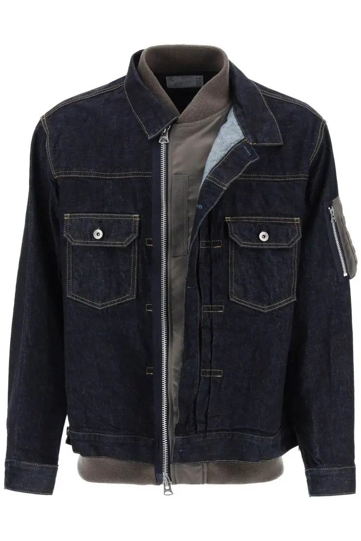 Image of Sacai O1S22I1N0324 Denim Jacket In Blue/khaki, Men's (Size Small)