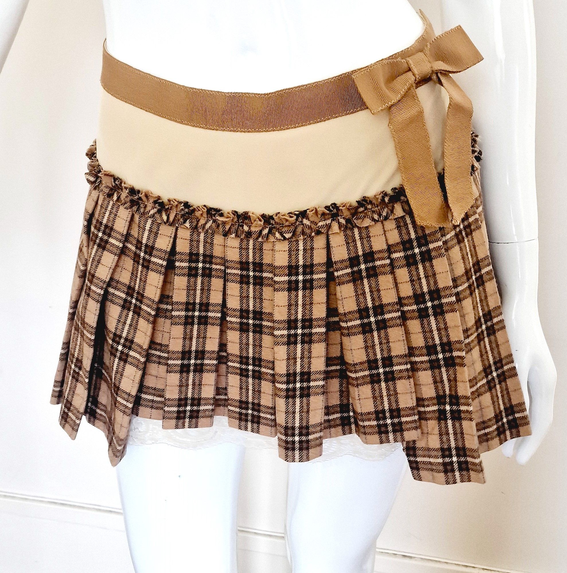 Dolce and Gabbana Tartan Trim Pleated Checked D&G Mini Skirt