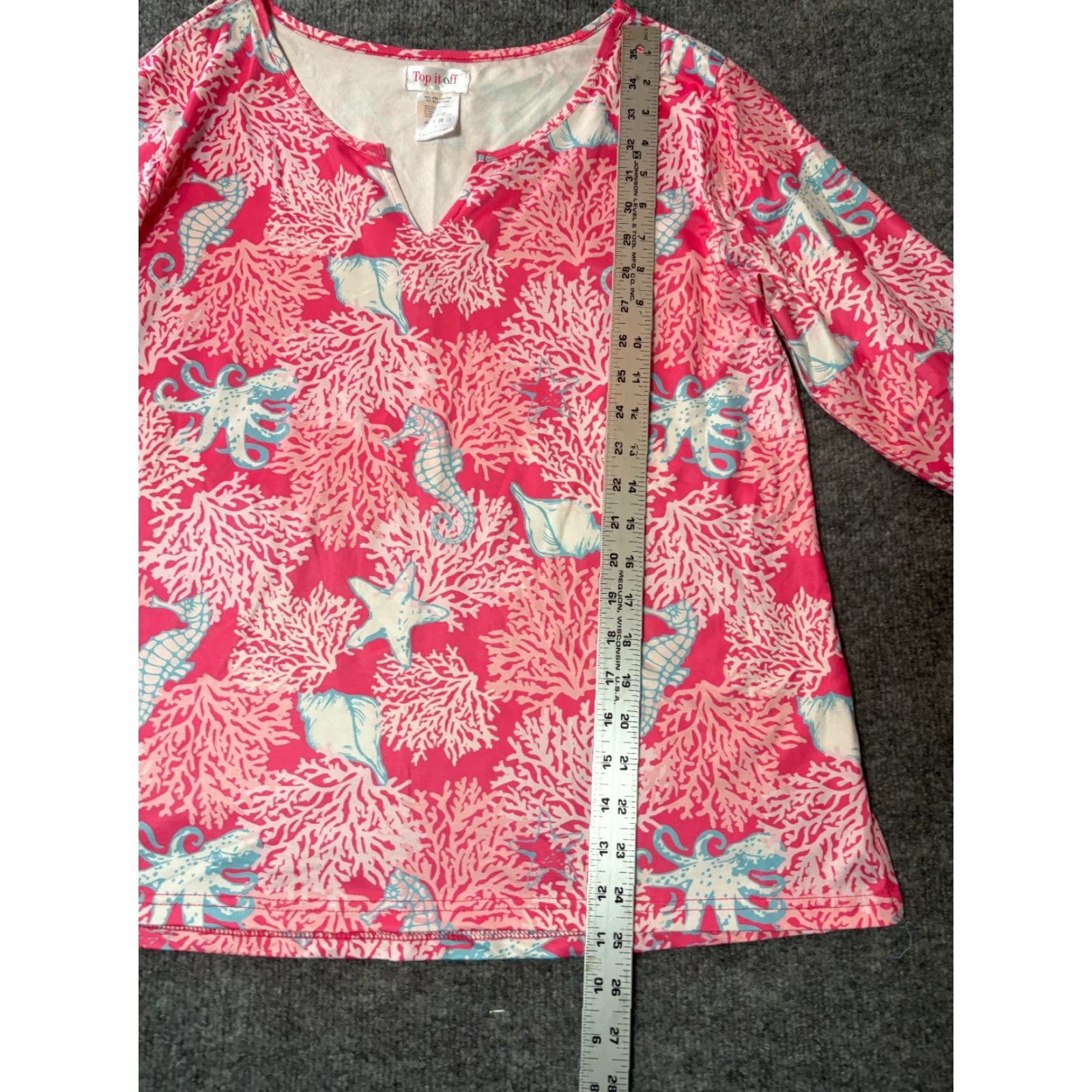 Vintage Top It Off Top Womens Large Pink Sea Ocean Coral Seahorse Long Sleeve Blouse Tunic Casual V-Neck Pullover Polyester Summer Spring Mens? Wait. Size L / US 10 / IT 46 - 3 Thumbnail