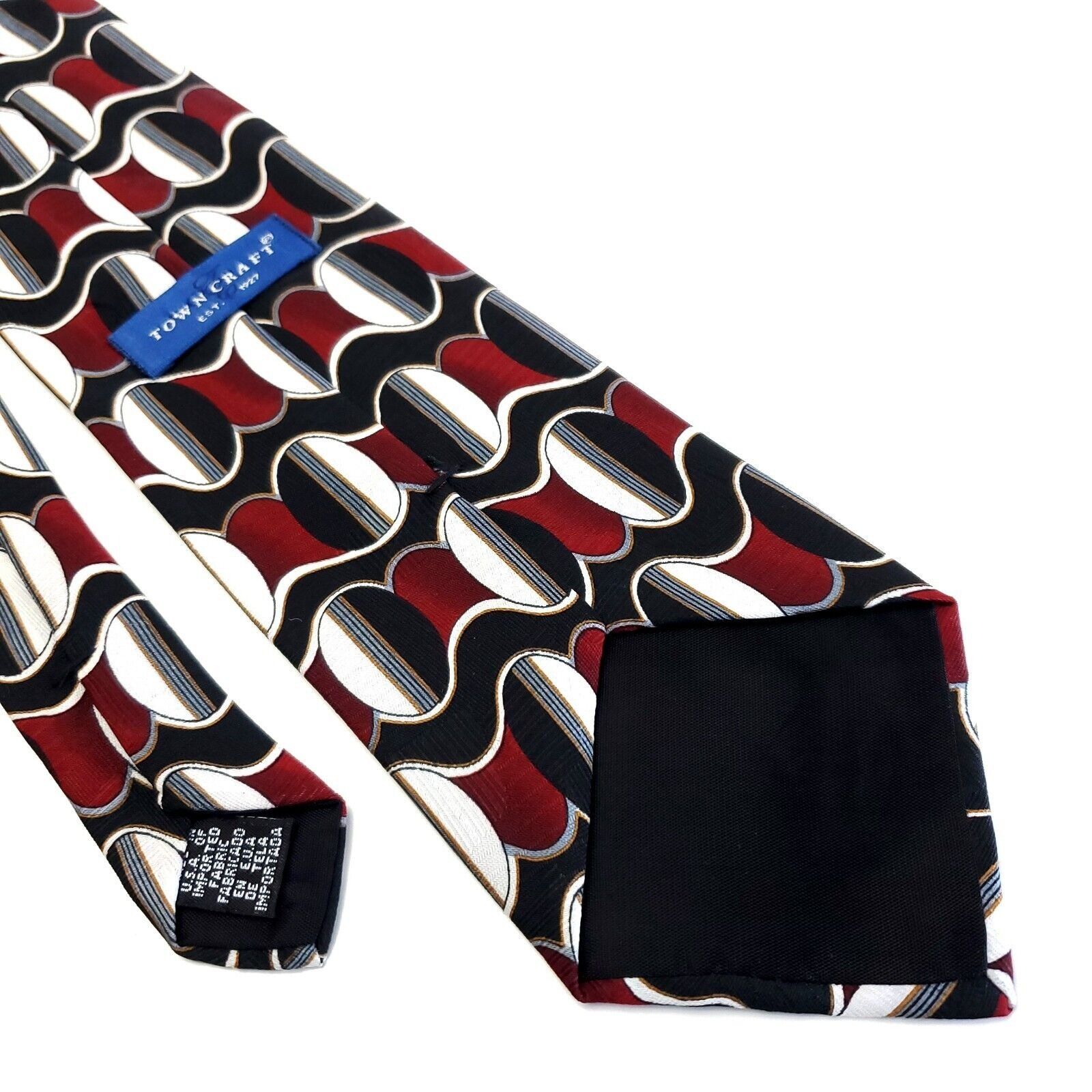 Towncraft Towncraft Red Black Geometric Abstract Print Short Silk Tie Size ONE SIZE - 5 Thumbnail