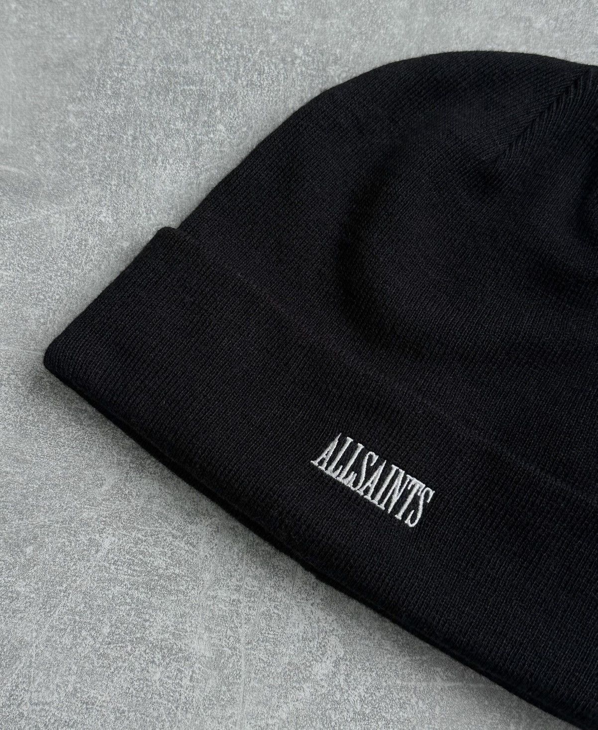 Allsaints AllSaints State Logo Beanie Hat – Black Wool Blend Knit Size ONE SIZE - 2 Thumbnail
