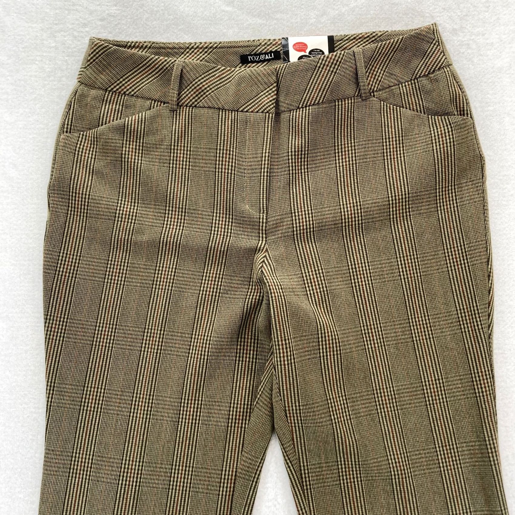 Vintage Roz & Ali Secret Agent Pants Women's 16 Brown Plaid Stretch Fabric Tummy Control Slim Wide-Leg Dress Pants Mens? No. Size 25" / US 0 / IT 36 - 2 Thumbnail