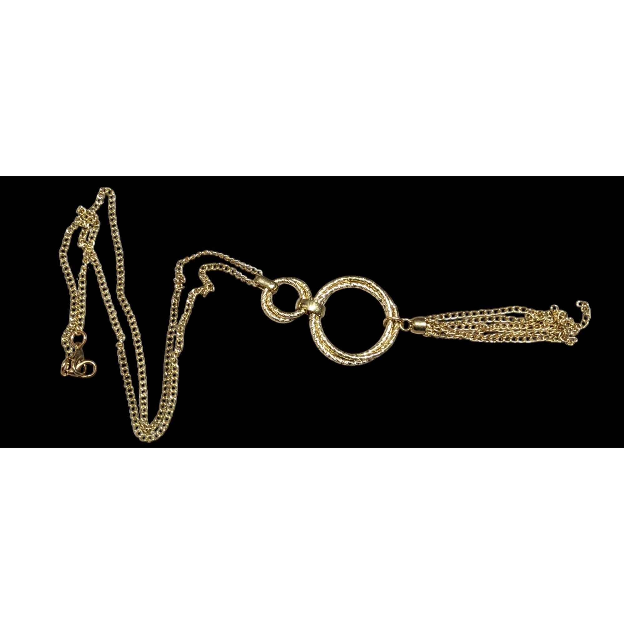 Other Elegant Double Ring Tassel Gold Tone Pendant Necklace Size ONE SIZE - 1 Thumbnail