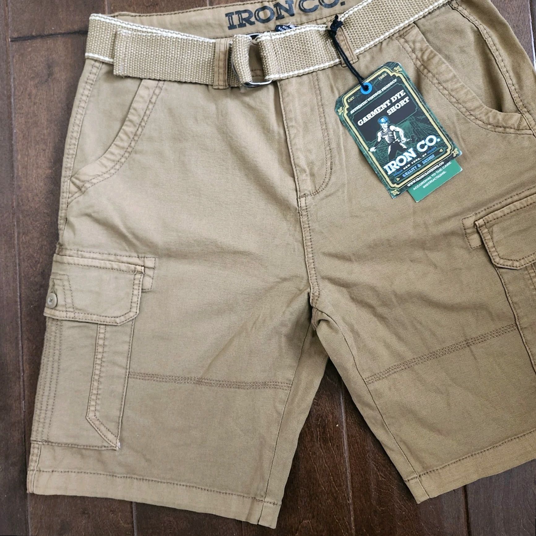 Vintage Iron Co. Cargo Shorts Men 32 Tan Belted Regular Cotton Spandex NWT Garment Dye Button Belted Classic Outdoor Summer Spring Fall Travel Workwear Brown Size US 32 / EU 48 - 3 Thumbnail