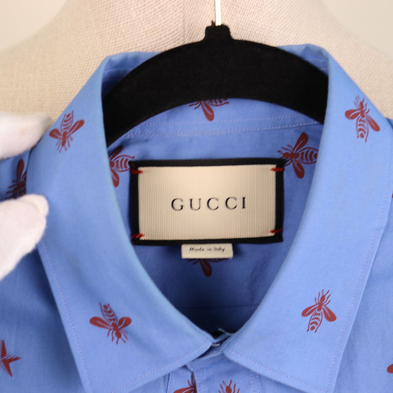 Gucci Gucci Blue Cotton Shirt with Chest Pockets and Red Bee Size US M / EU 48-50 / 2 - 4 Thumbnail