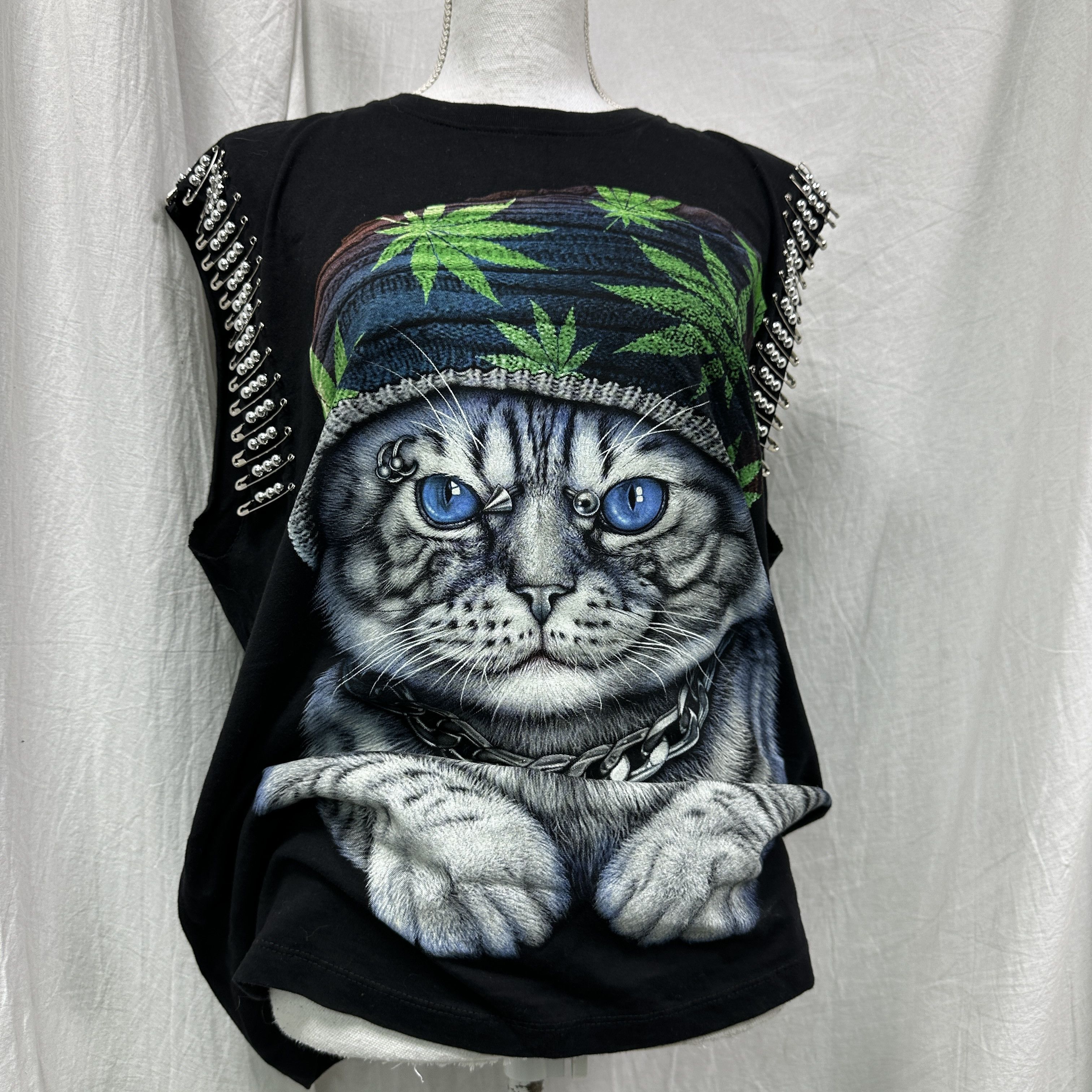 Vintage Vintage Grunge Cat Punk Printed Tank Top Y2K Size US L / EU 52-54 / 3 - 7 Thumbnail