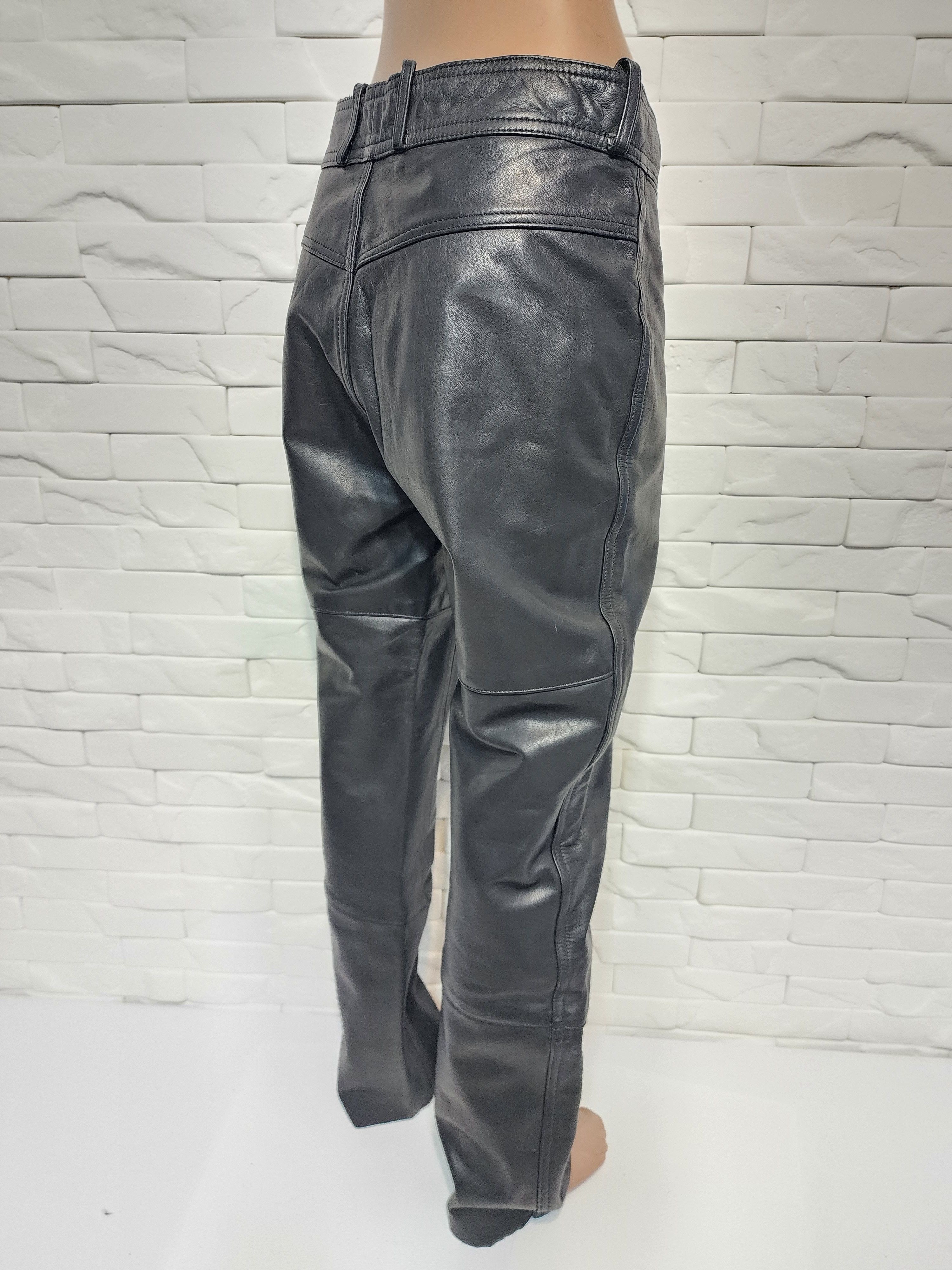 Genuine Leather Men's Black Leather Biker Pants: Size US 31 - 6 Thumbnail