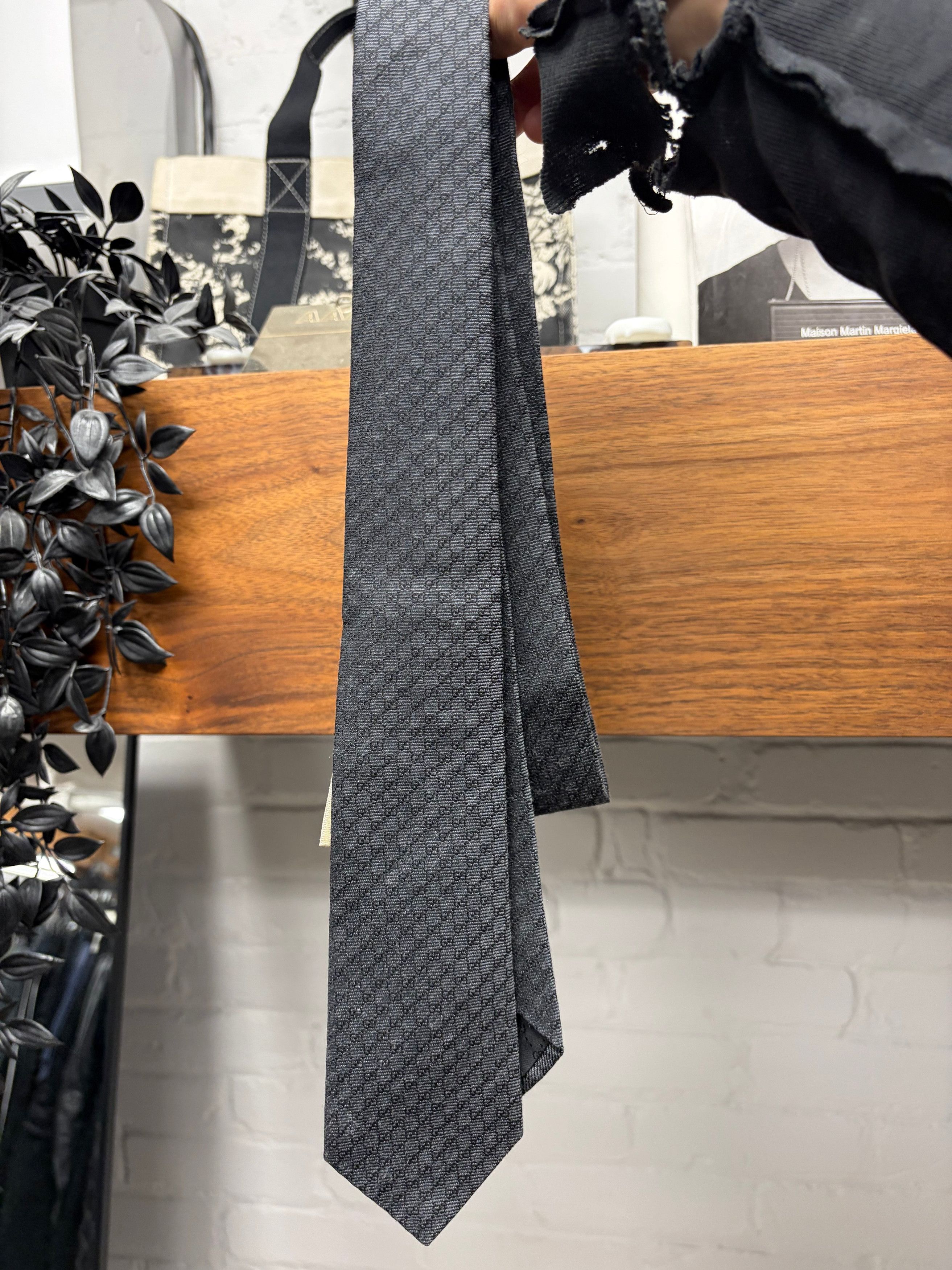 Gucci Gucci GG Micro Monogram Grey Silk Tie Size ONE SIZE - 1 Thumbnail
