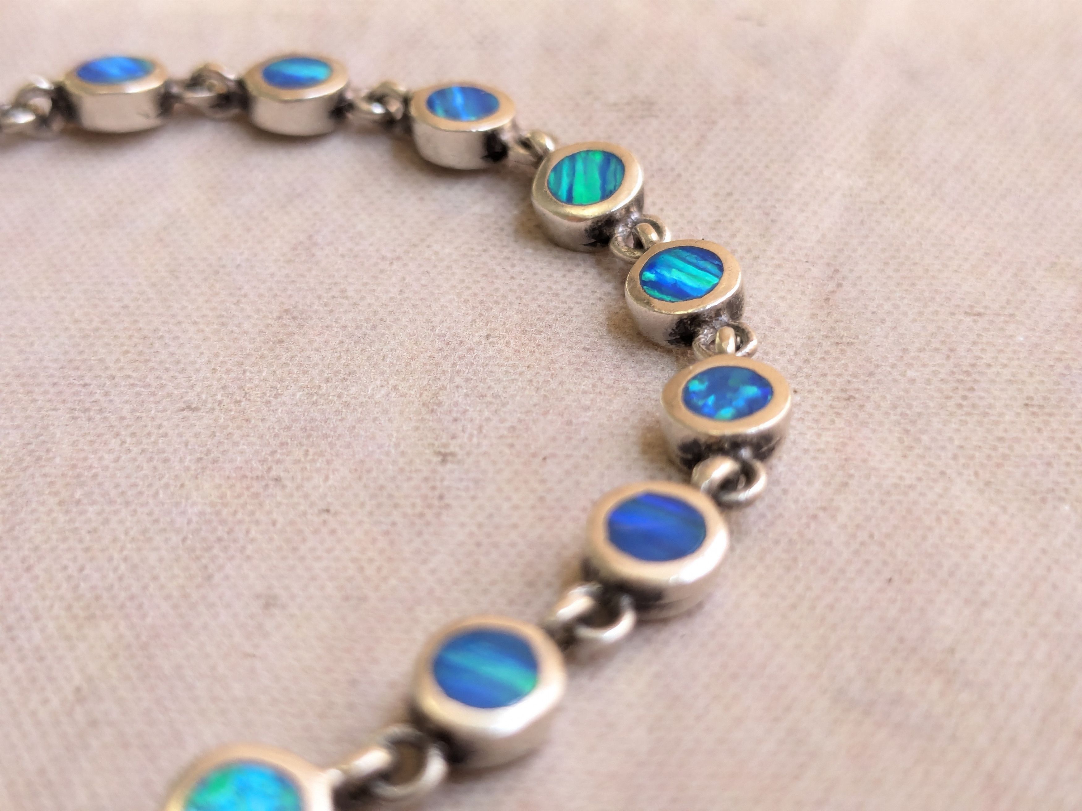 Sterling Silver Sterling Silver Tennis Bracelet Blue Fire Opal 7" Size ONE SIZE - 6 Thumbnail