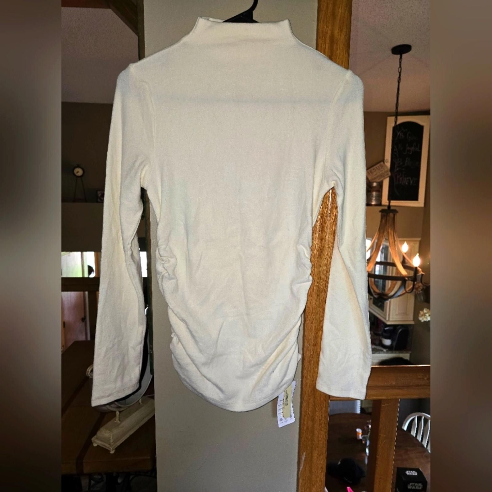 Designer Mid Thermal Ruched Sides Tuckable Mockneck Top - Off White Size M / US 6-8 / IT 42-44 - 1 Thumbnail