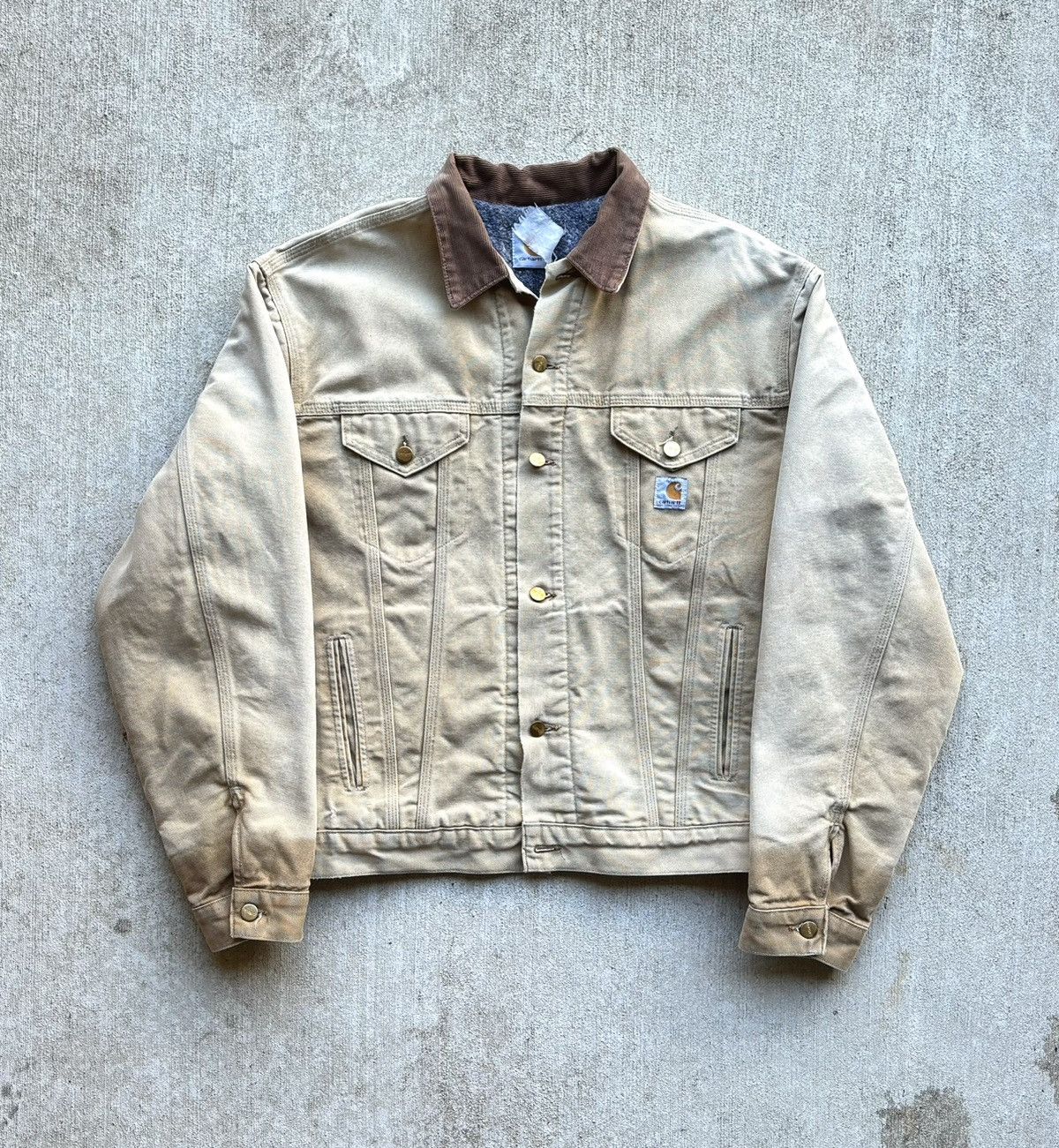 image of Vintage 80’S Faded Carhartt Blanket Lined Trucker Jacket in Tan, Men's (Size Large)