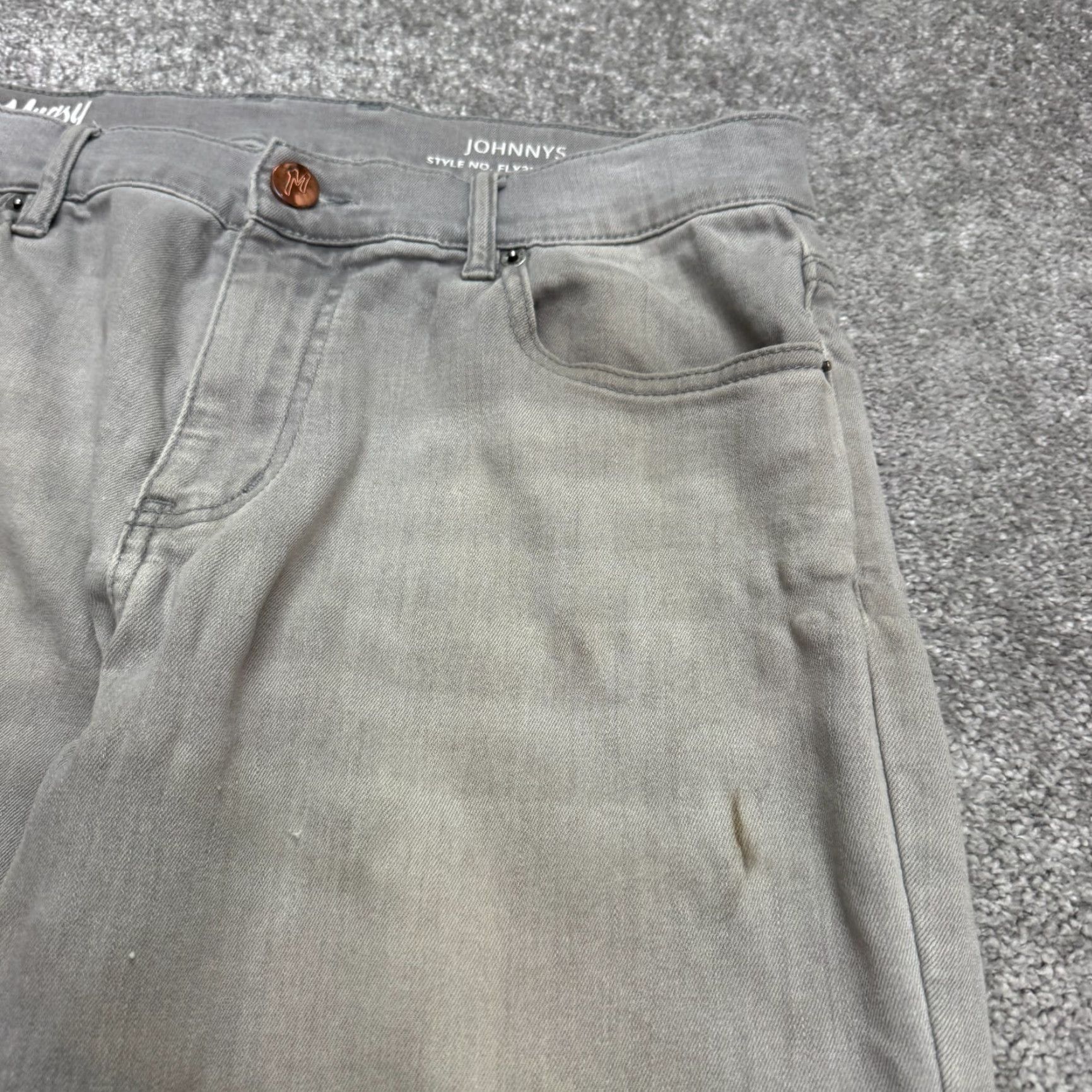 Denime Mugsy Johnnys Jeans Slim 32x30 Gray Denim 5-Pocket Button Zip Mens Straight Streetwear USA - Regular Inseam 32" Cotton Blend Size US 32 / EU 48 - 7 Thumbnail