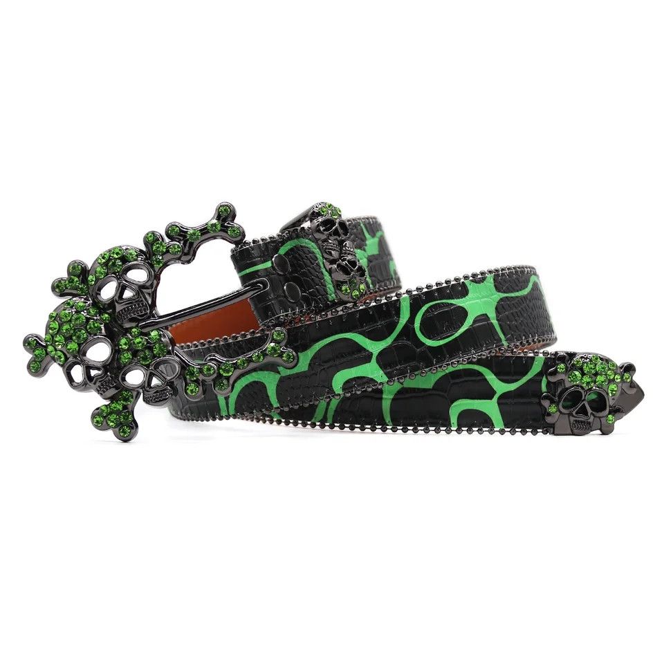 Japanese Brand × Vintage Western Toxic Skull Rhinestone Belts Size 42 - 3 Thumbnail
