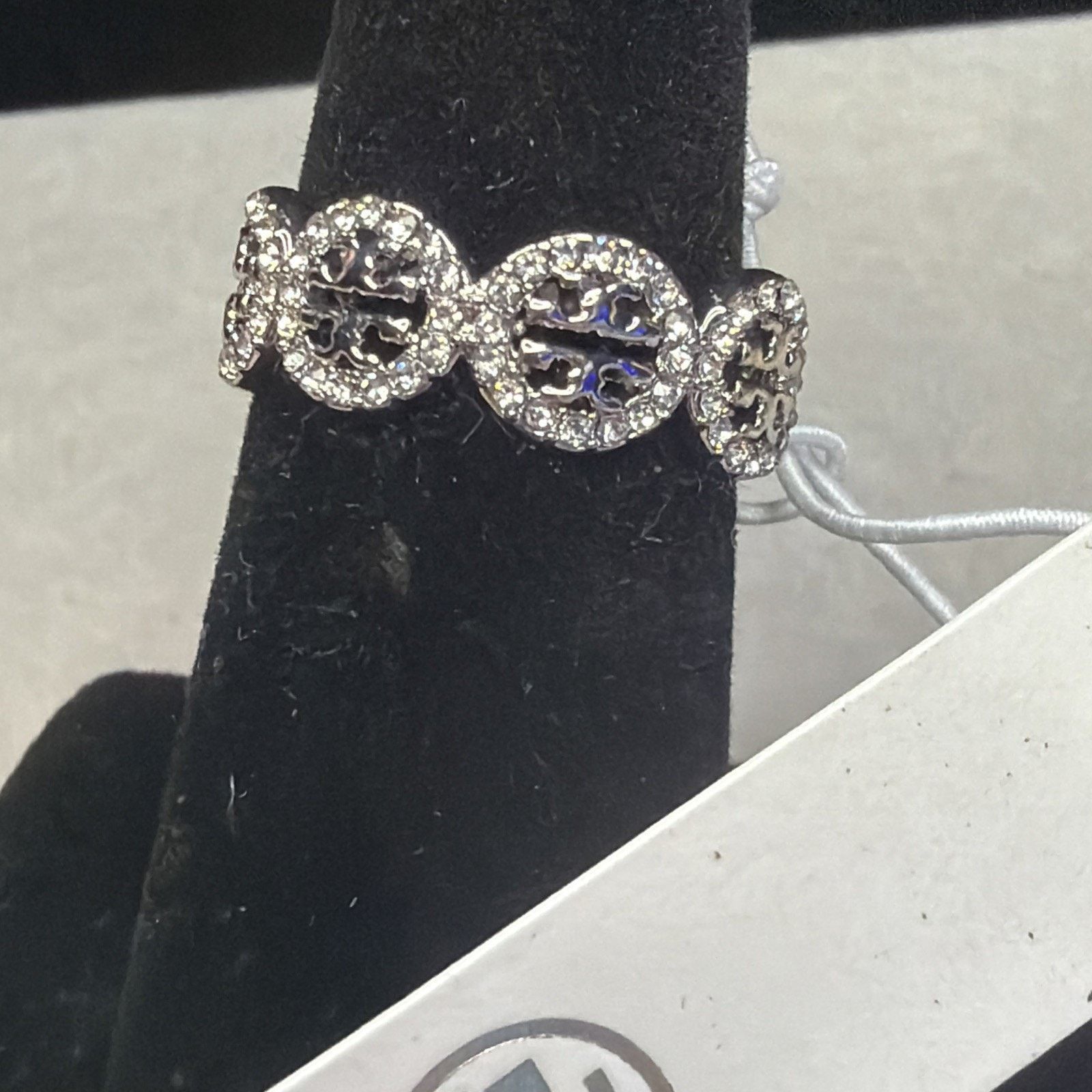 Tory Burch Tory Burch Silver Miller Pavé Ring T Logo Swarovski Size 7 Size ONE SIZE - 5 Thumbnail