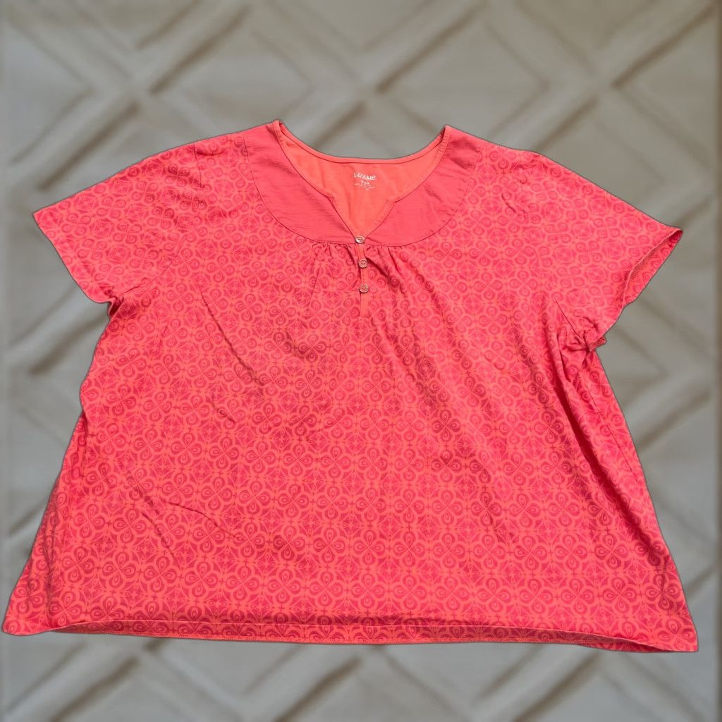 Vintage Liz & Me Plus Size Blouse 26/28W Orange Geometric Short Sleeve Casual Top Womens Size 4XL / US 24-26 - 1 Thumbnail