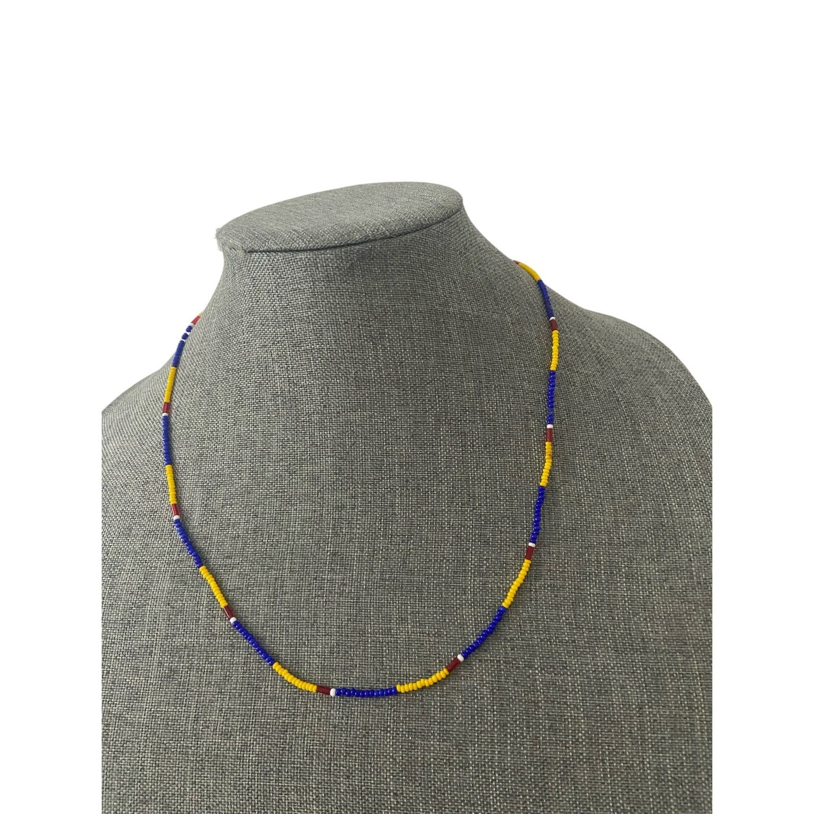 Handmade Blue and yellow beaded necklace Size ONE SIZE - 1 Thumbnail