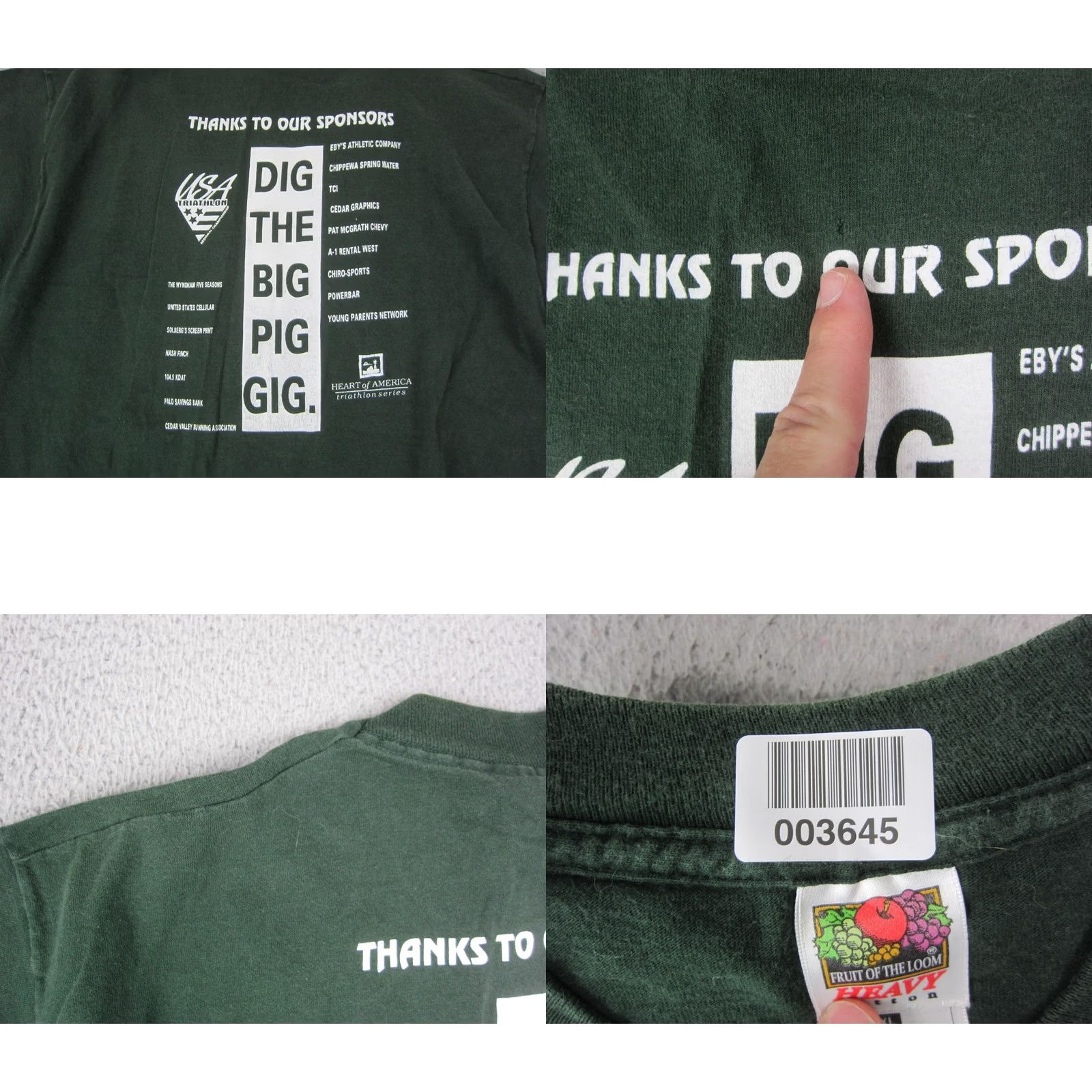 Fruit Of The Loom VINTAGE Iowas Pigman Green Triathlon Shirt Mens Extra Large XL 1996 90s Single Stitch Size US XL / EU 56 / 4 - 9 Thumbnail