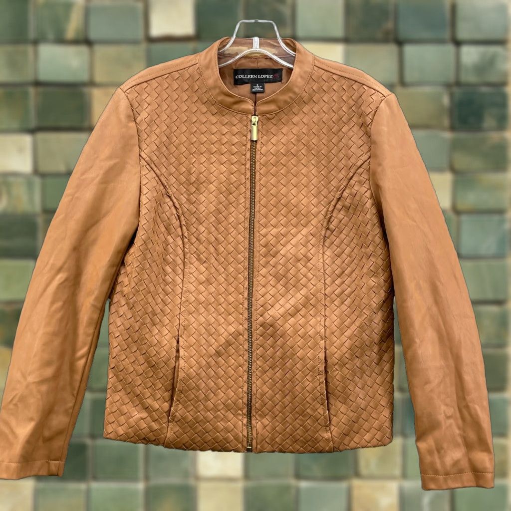 Vintage VINTAGE Colleen Lopez Woven Faux Leather Jacket Women Small Y2k 70s Moto Chic Office 90s Size S / US 4 / IT 40 - 1 Thumbnail
