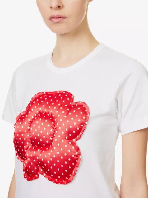 Comme des Garcons Girl o1mle0824 Floral Applique T-Shirt in White & Red Size M / US 6-8 / IT 42-44 - 5 Thumbnail