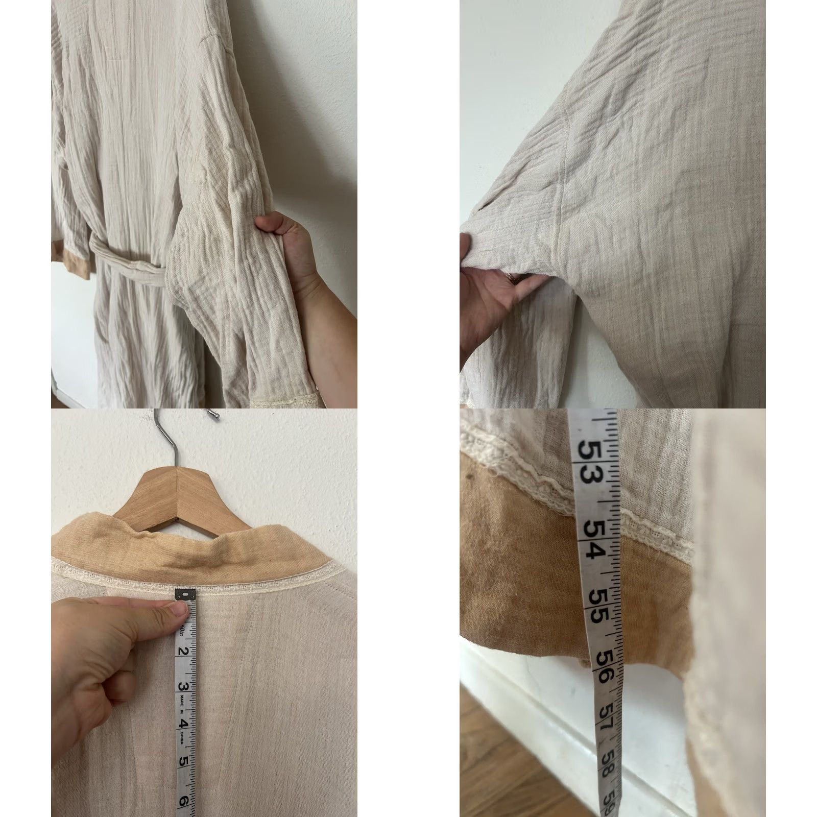 Harrods DANIEL HANSON Robe Unisex Adults XL Beige 100% Cotton Muslin Lace Belted Tie long Sleeve Size ONE SIZE - 9 Thumbnail