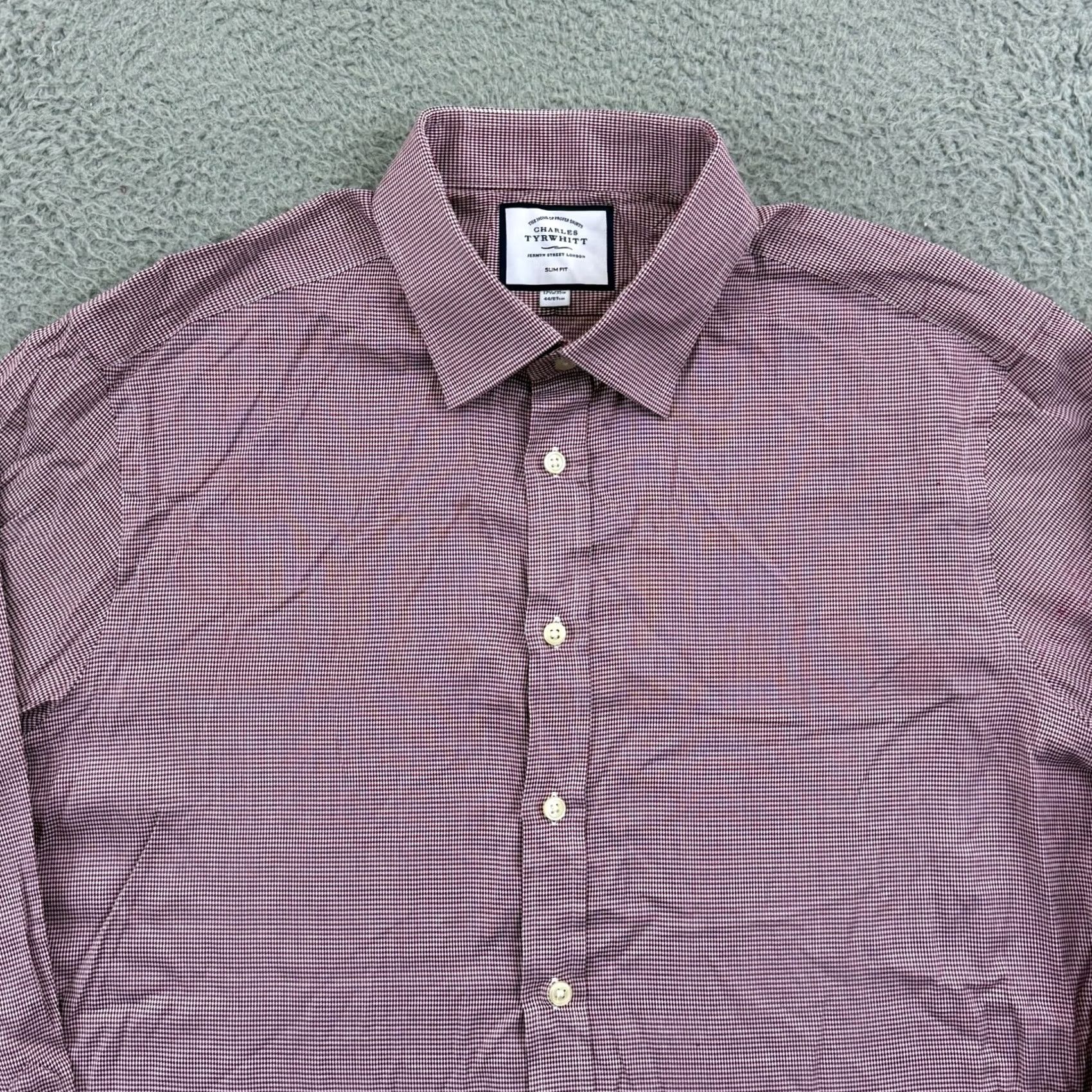 Charles Tyrwhitt Charles Tyrwhitt Shirt Mens XL Red Gingham Slim Fit Button Up Dress Shirt Size US XL / EU 56 / 4 - 3 Thumbnail